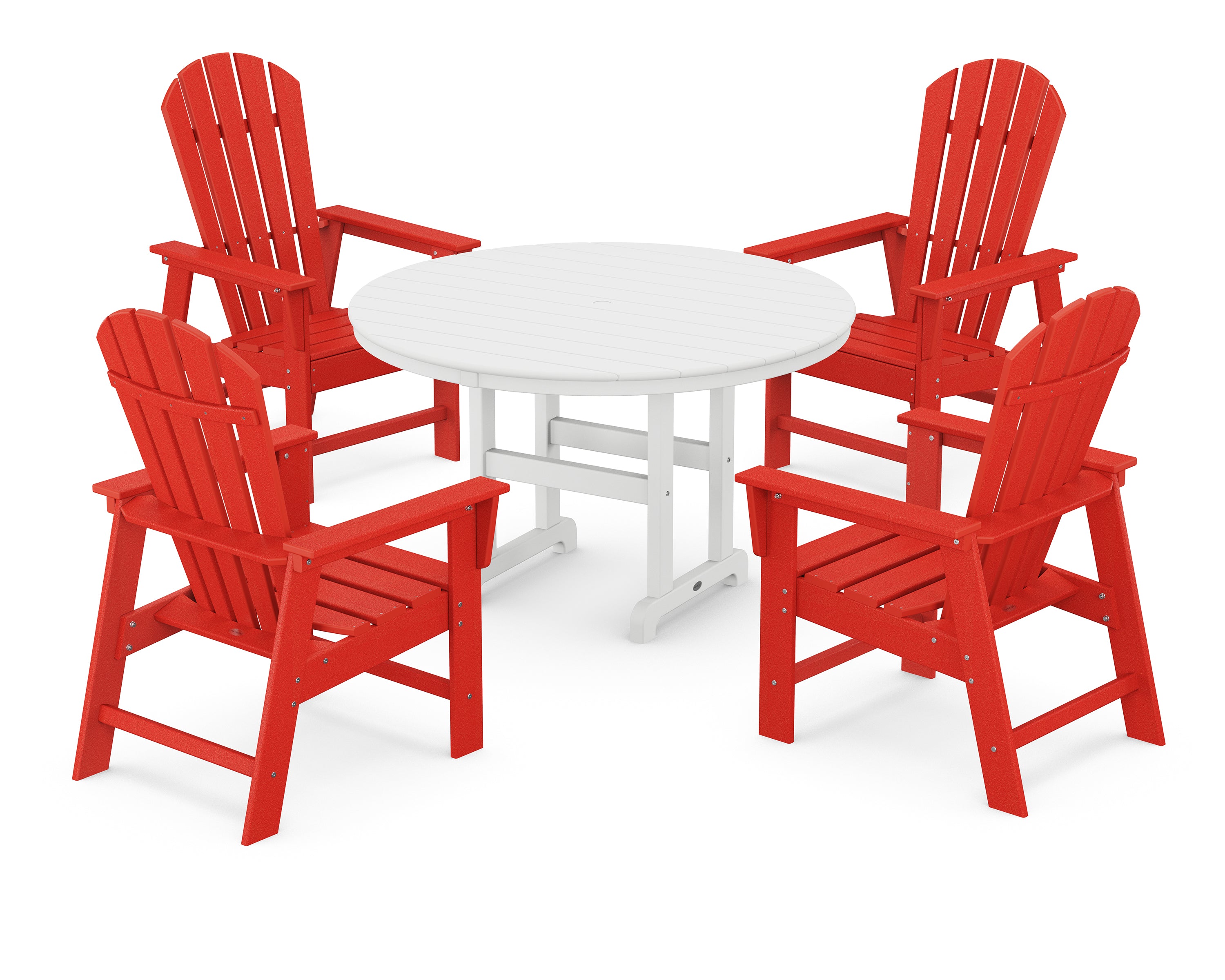 POLYWOOD® South Beach 5-Piece Round Farmhouse Dining Set in Sunset Red / White