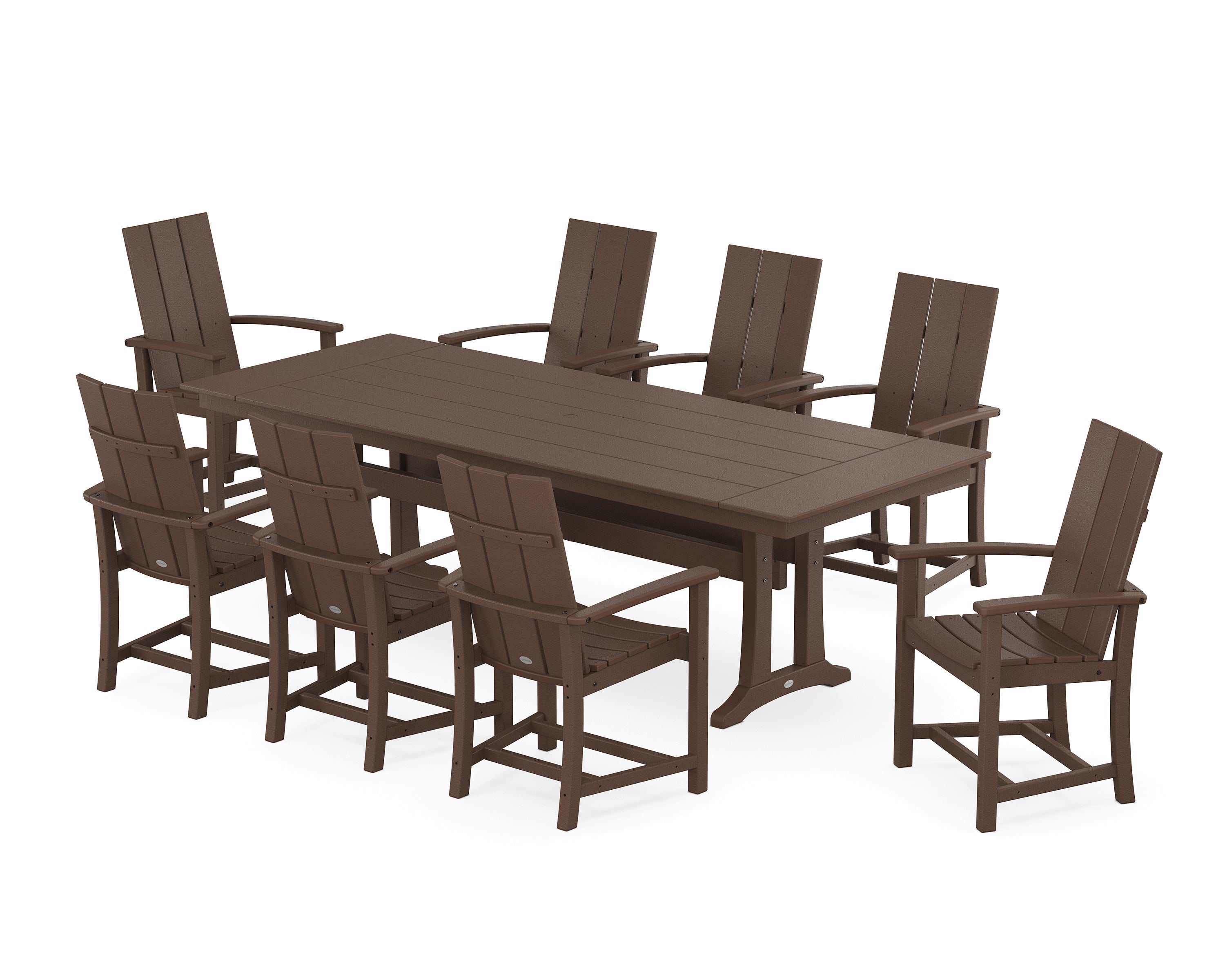 POLYWOOD® Modern Adirondack 9-Piece Farmhouse Dining Set with Trestle Legs in Mahogany