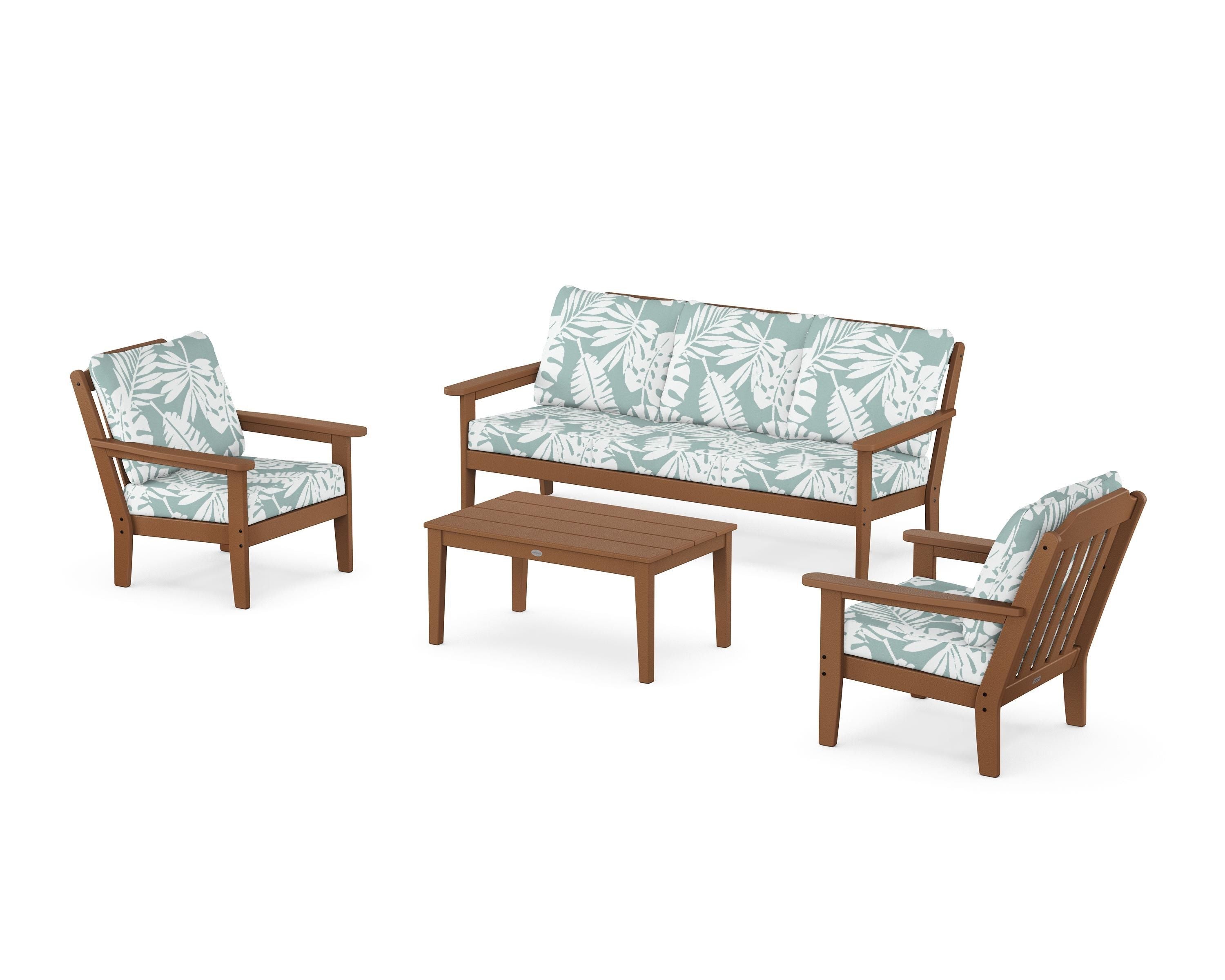Country Living Cottage 4-Piece Deep Seating Set with Sofa in Teak / Leaf Glacier Spa