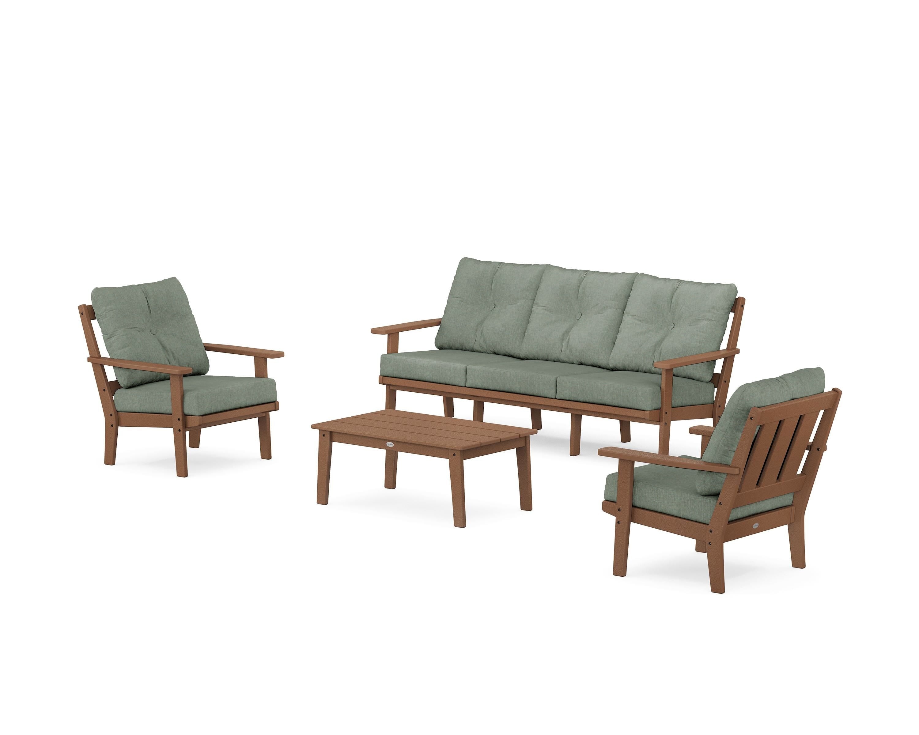 POLYWOOD Oxford 4-Piece Deep Seating Set with Sofa in Teak / Cast Sage