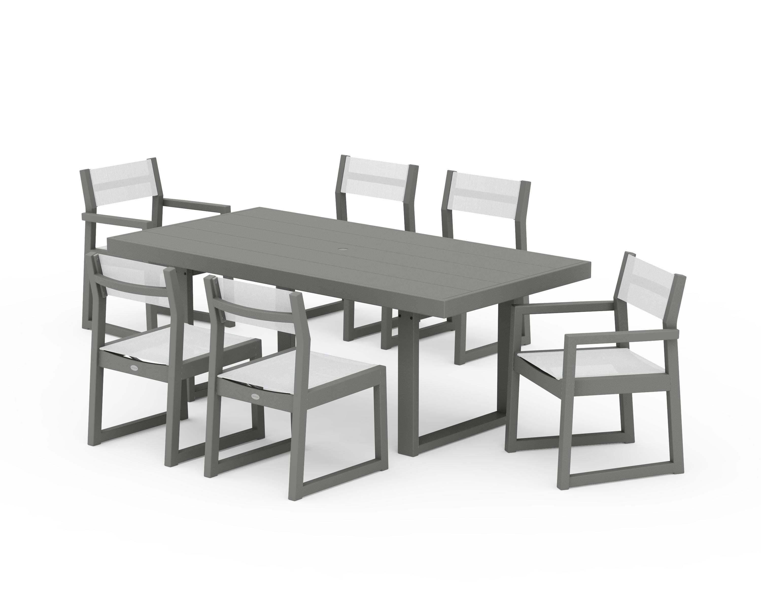 POLYWOOD EDGE Sling 7-Piece Dining Set in Slate Grey / White Sling