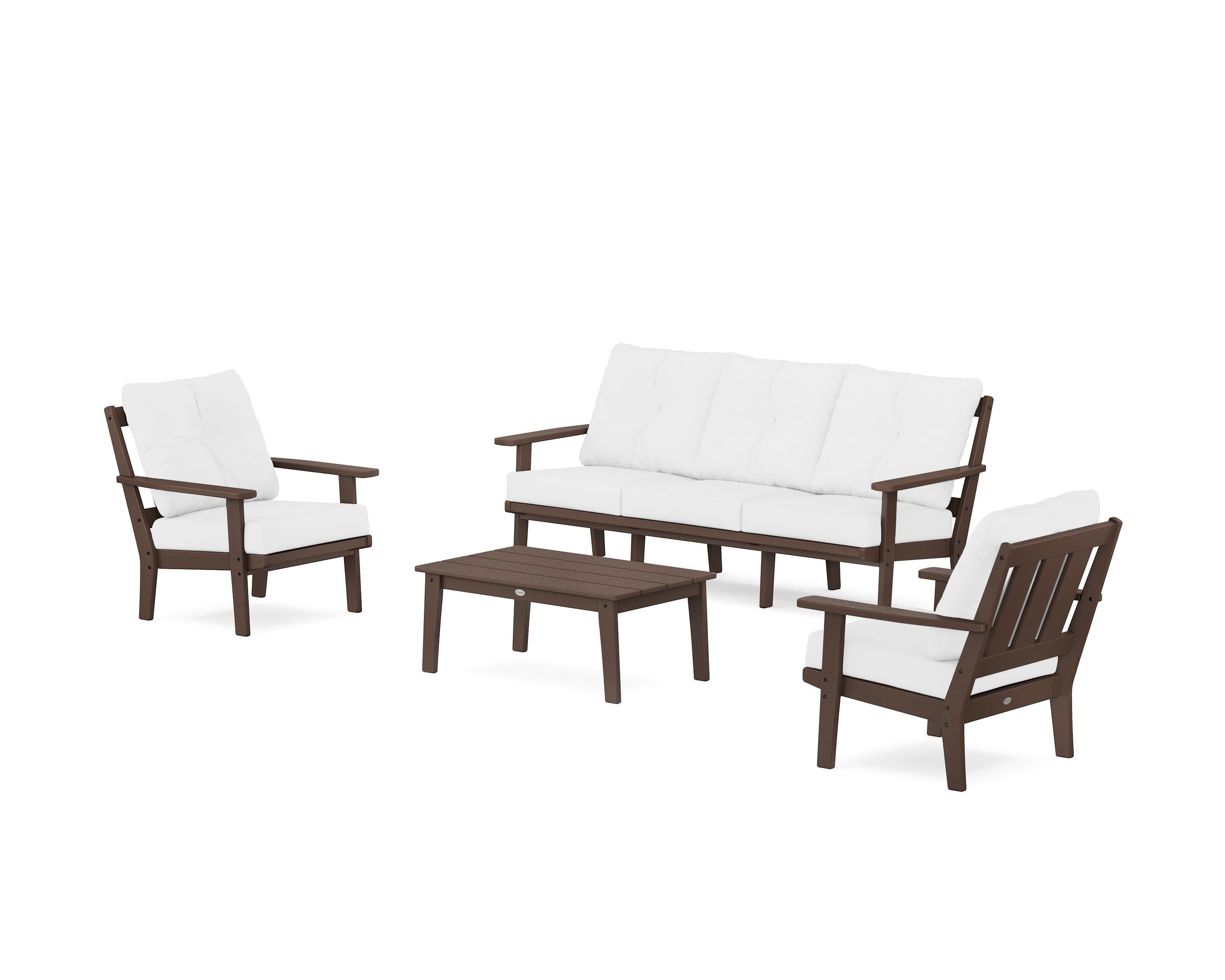 POLYWOOD Oxford 4-Piece Deep Seating Set with Sofa in Mahogany / Natural