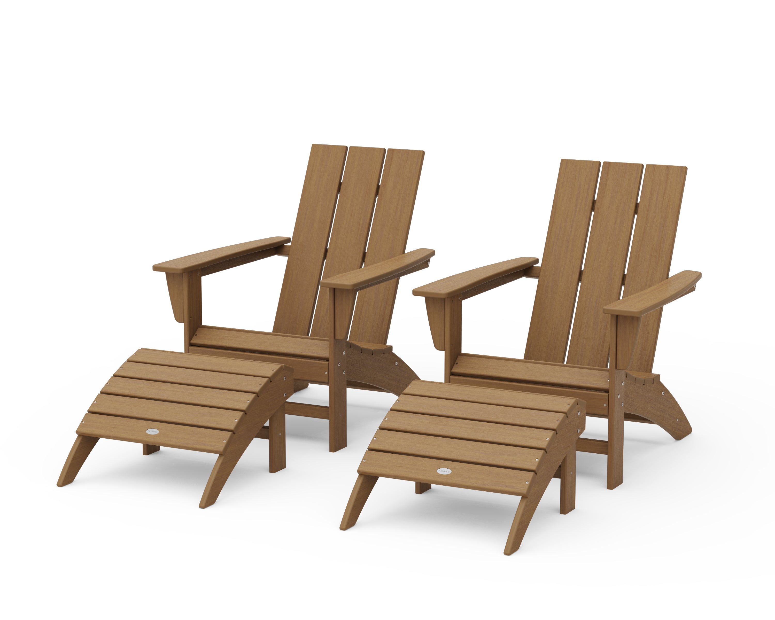 POLYWOOD Modern Adirondack Chair 4-Piece Set with Ottomans in Natural