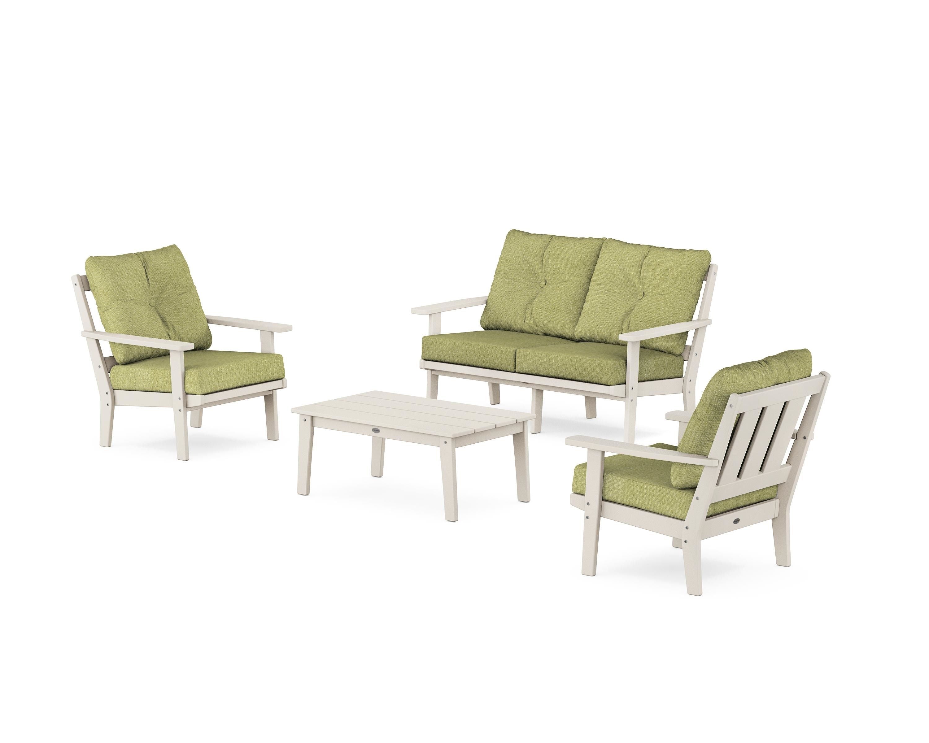 POLYWOOD Oxford 4-Piece Deep Seating Set with Loveseat in Sand / Chartreuse Boucle