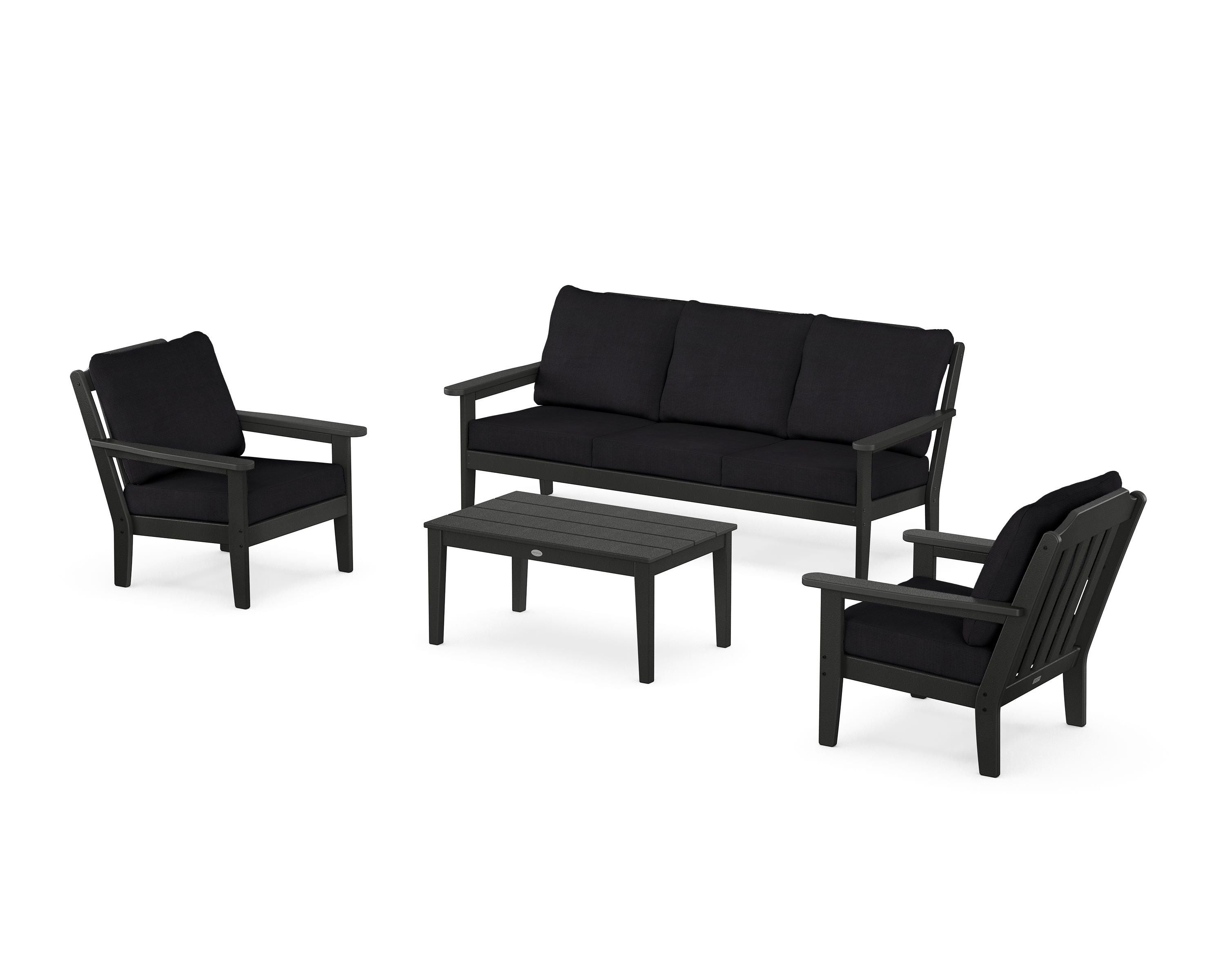 Country Living Cottage 4-Piece Deep Seating Set with Sofa in Black / Midnight Linen