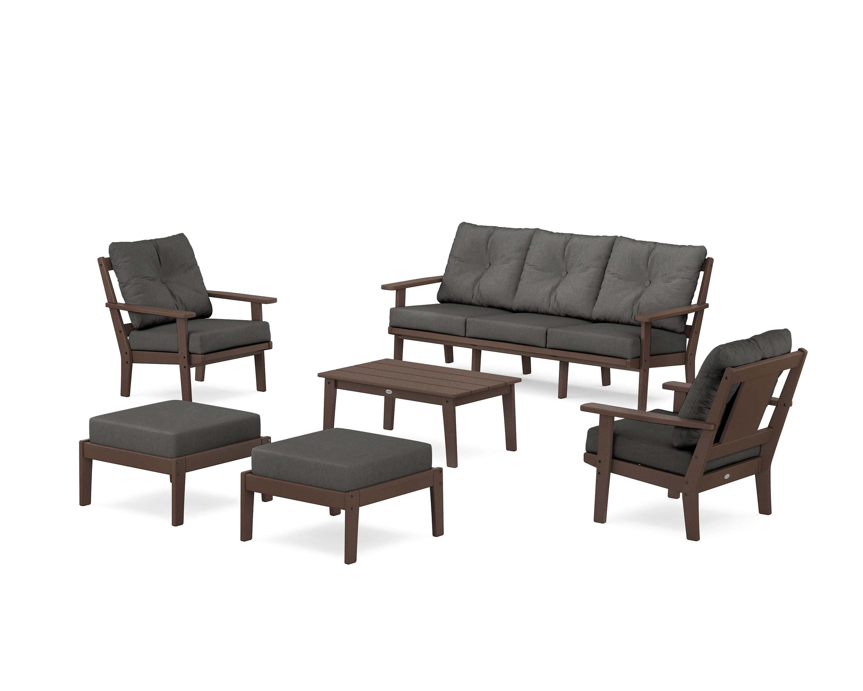 POLYWOOD Prairie 6-Piece Lounge Sofa Set in Mahogany / Spectrum Carbon
