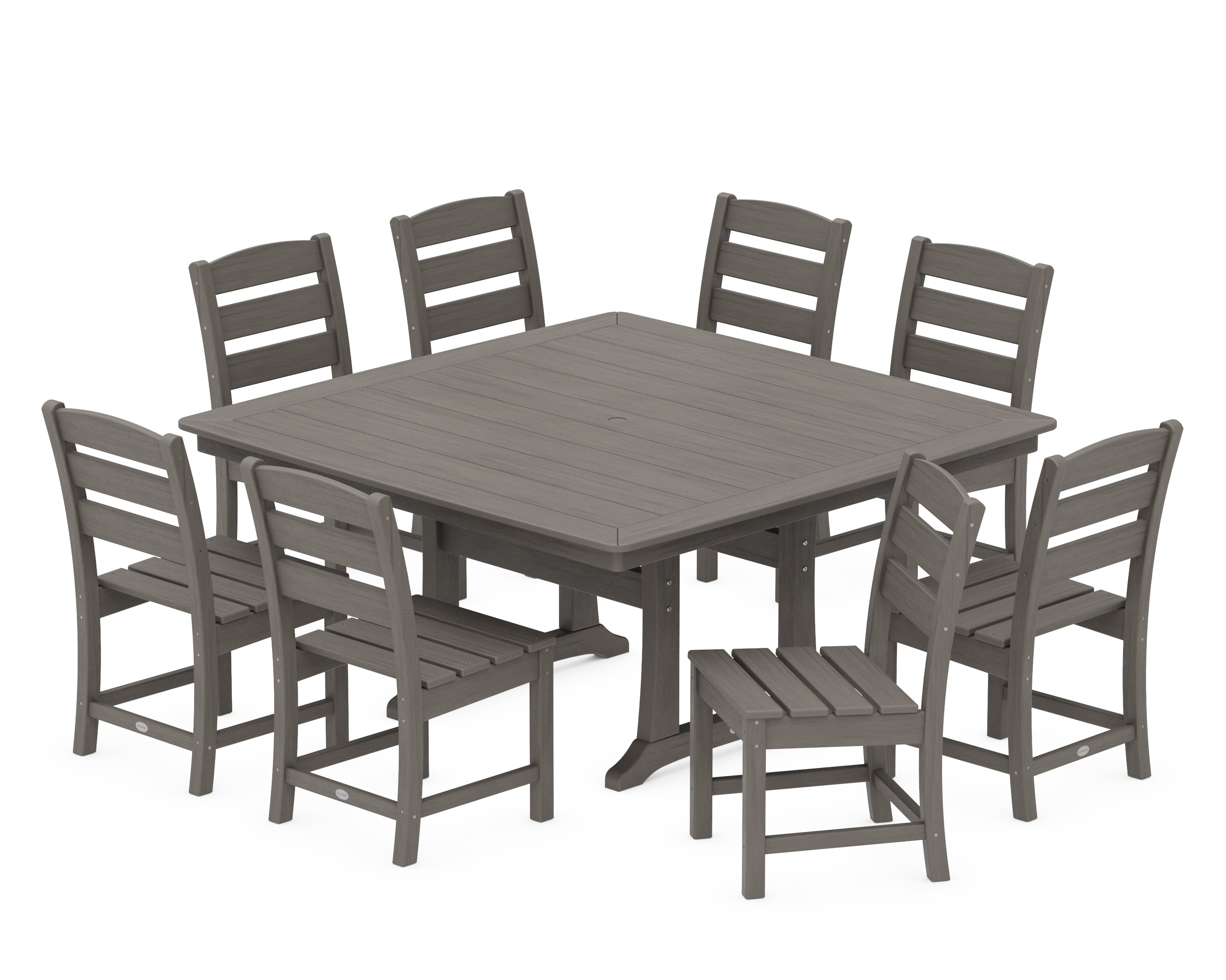 POLYWOOD Lakeside 9-Piece Nautical Trestle Dining Set in Driftwood
