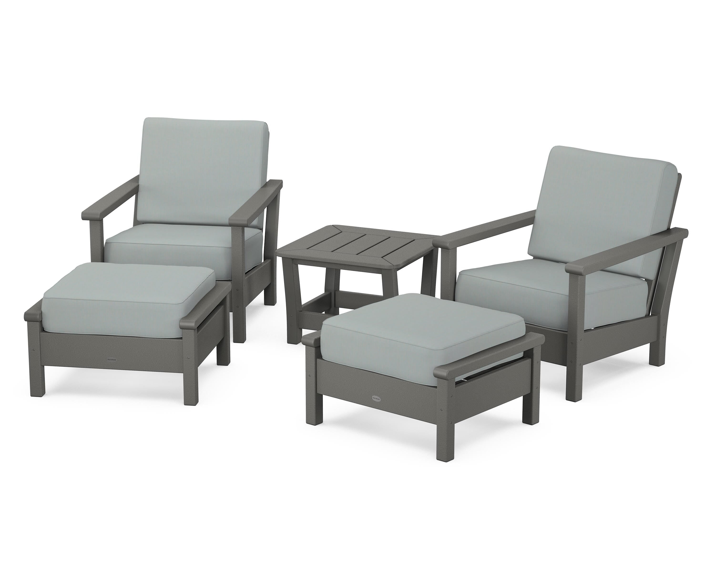 POLYWOOD Harbour 5-Piece Deep Seating Chair Set in Slate Grey / Spa