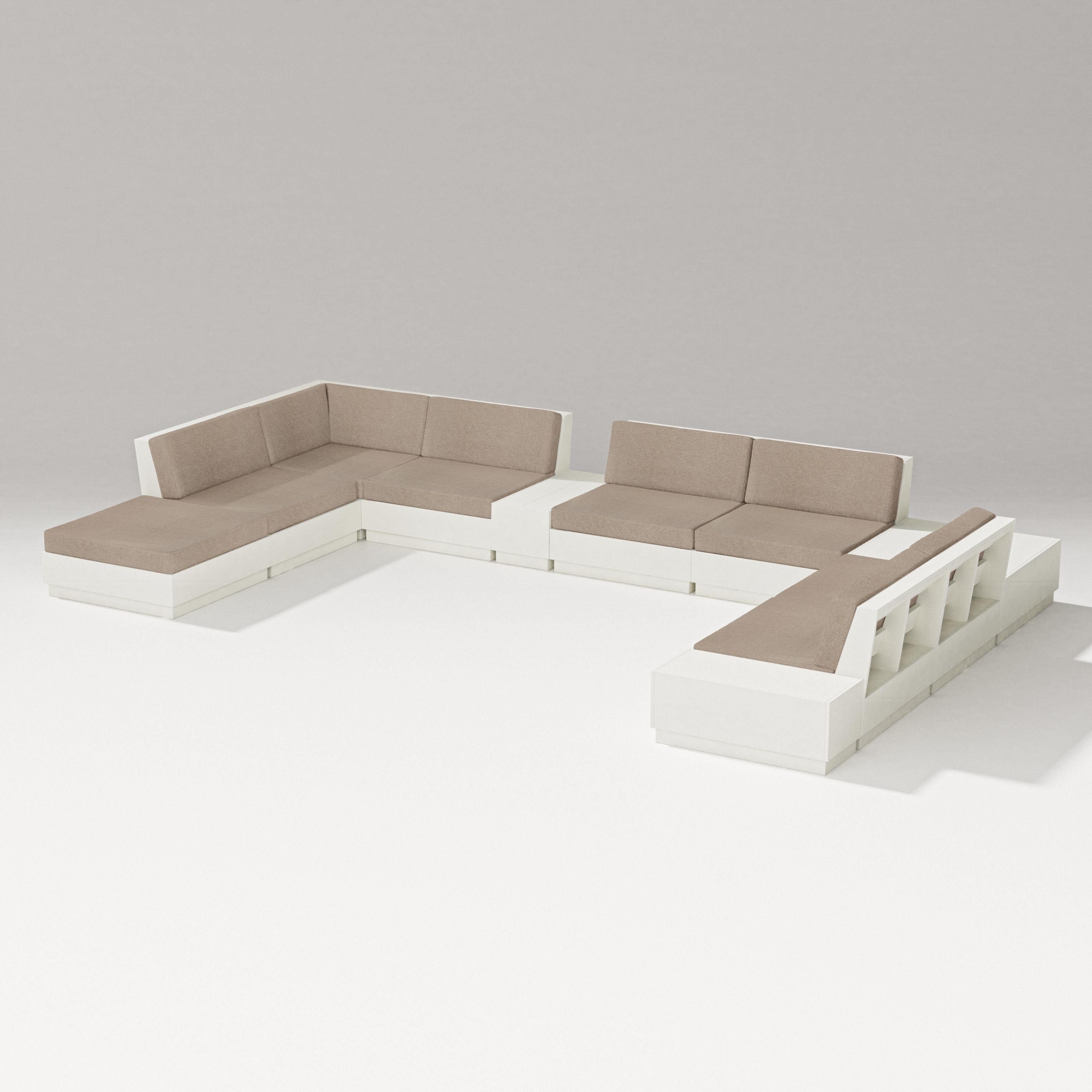PW Designer Series Elevate 11-Piece Conversation Sectional Set in Vintage White / Spiced Burlap