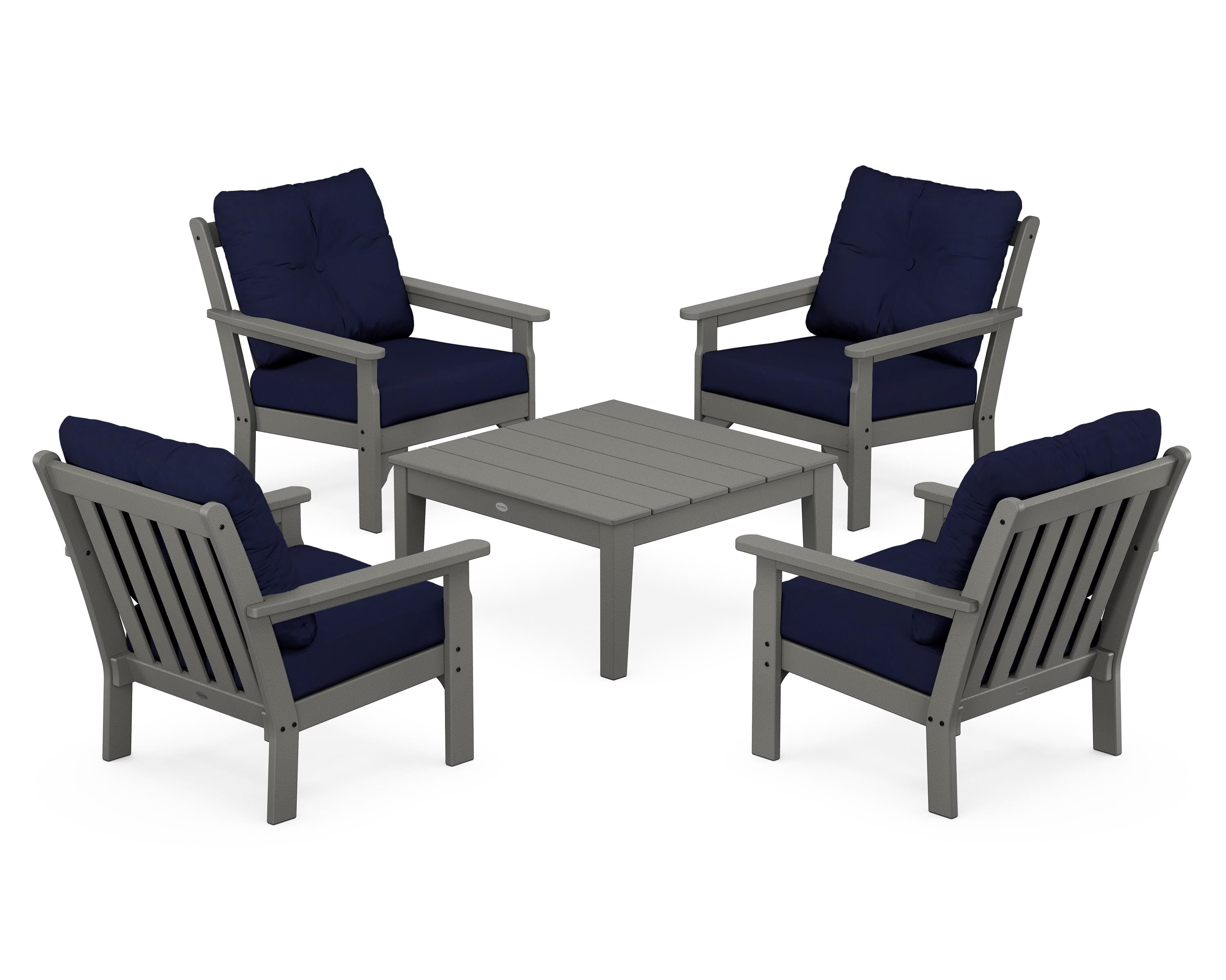 POLYWOOD Vineyard 5-Piece Deep Seating Conversation Set in Slate Grey / Navy