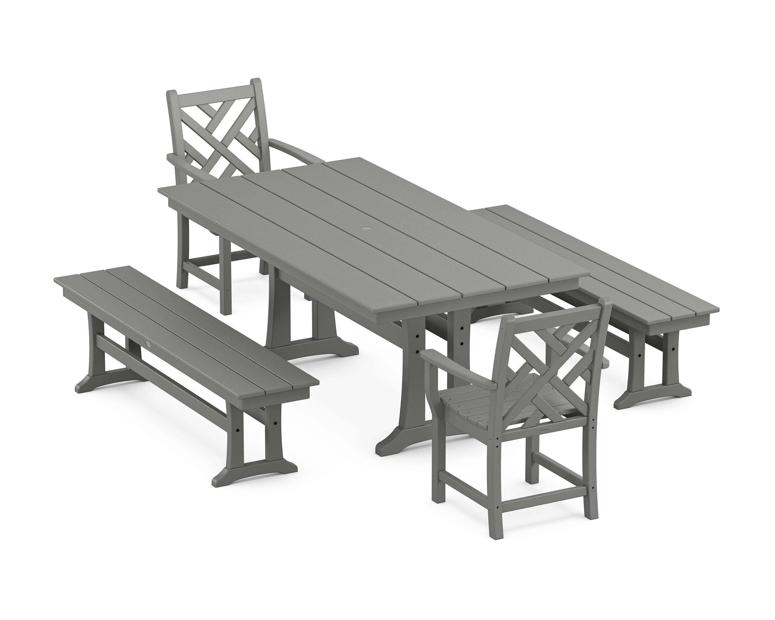 POLYWOOD Chippendale 5-Piece Farmhouse Dining Set With Trestle Legs in Slate Grey