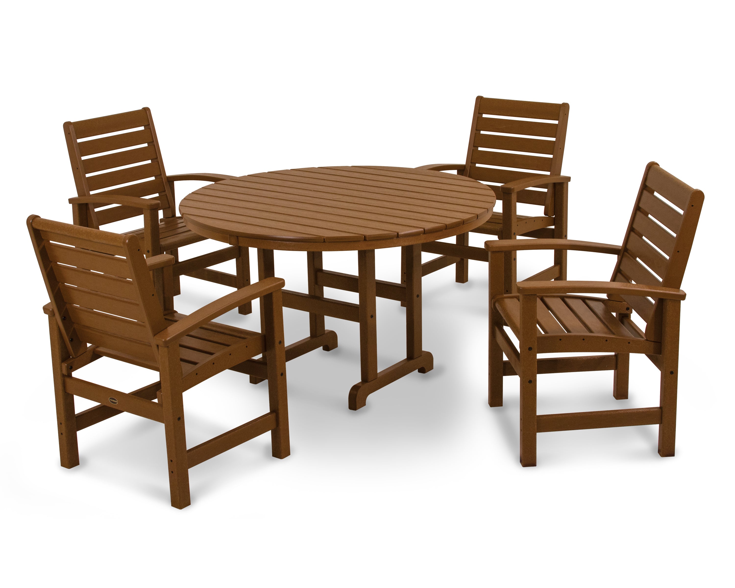 POLYWOOD® Signature 5-Piece Round Farmhouse Dining Set in Teak