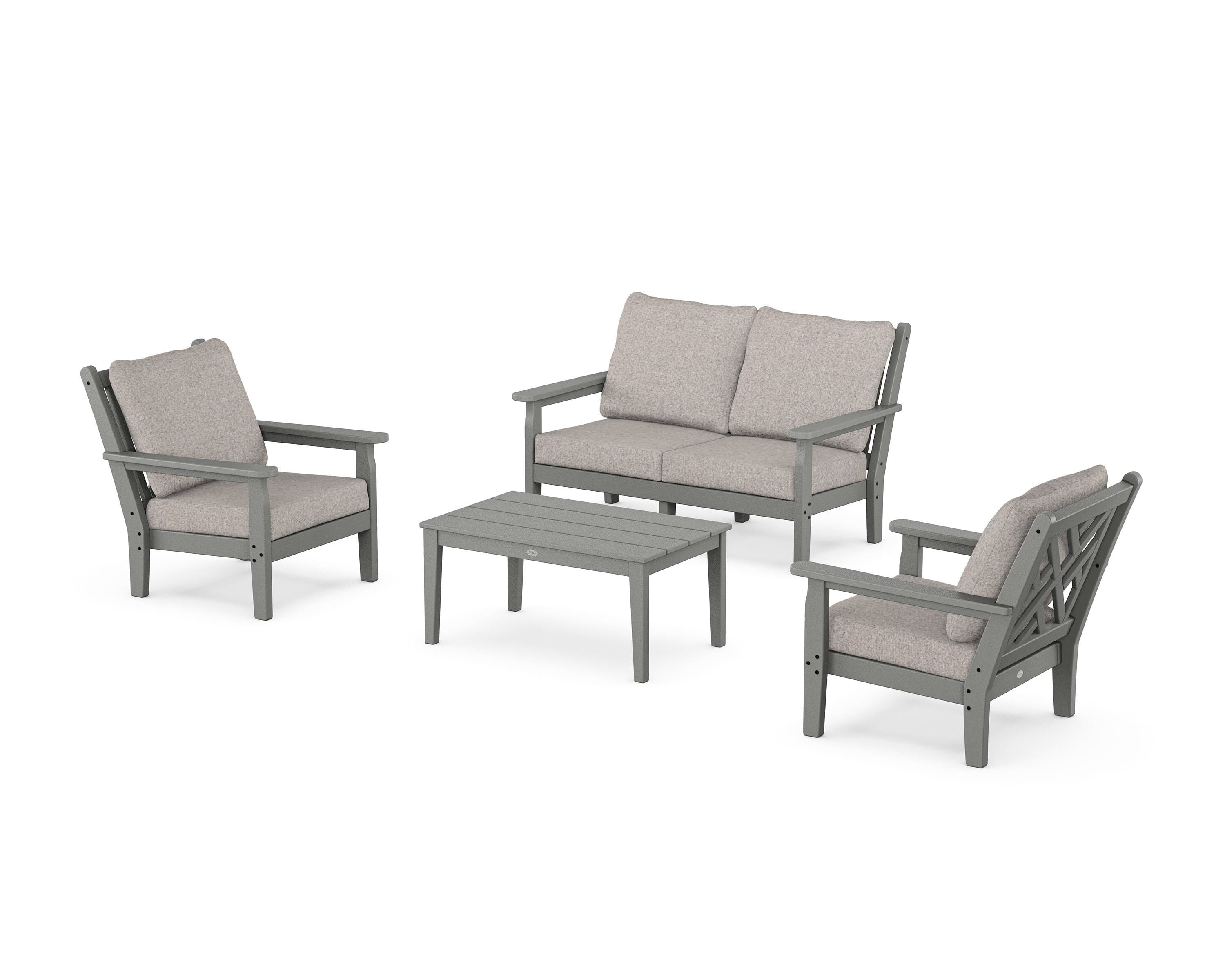 POLYWOOD Chippendale 4-Piece Deep Seating Set with Loveseat in Slate Grey / Weathered Tweed