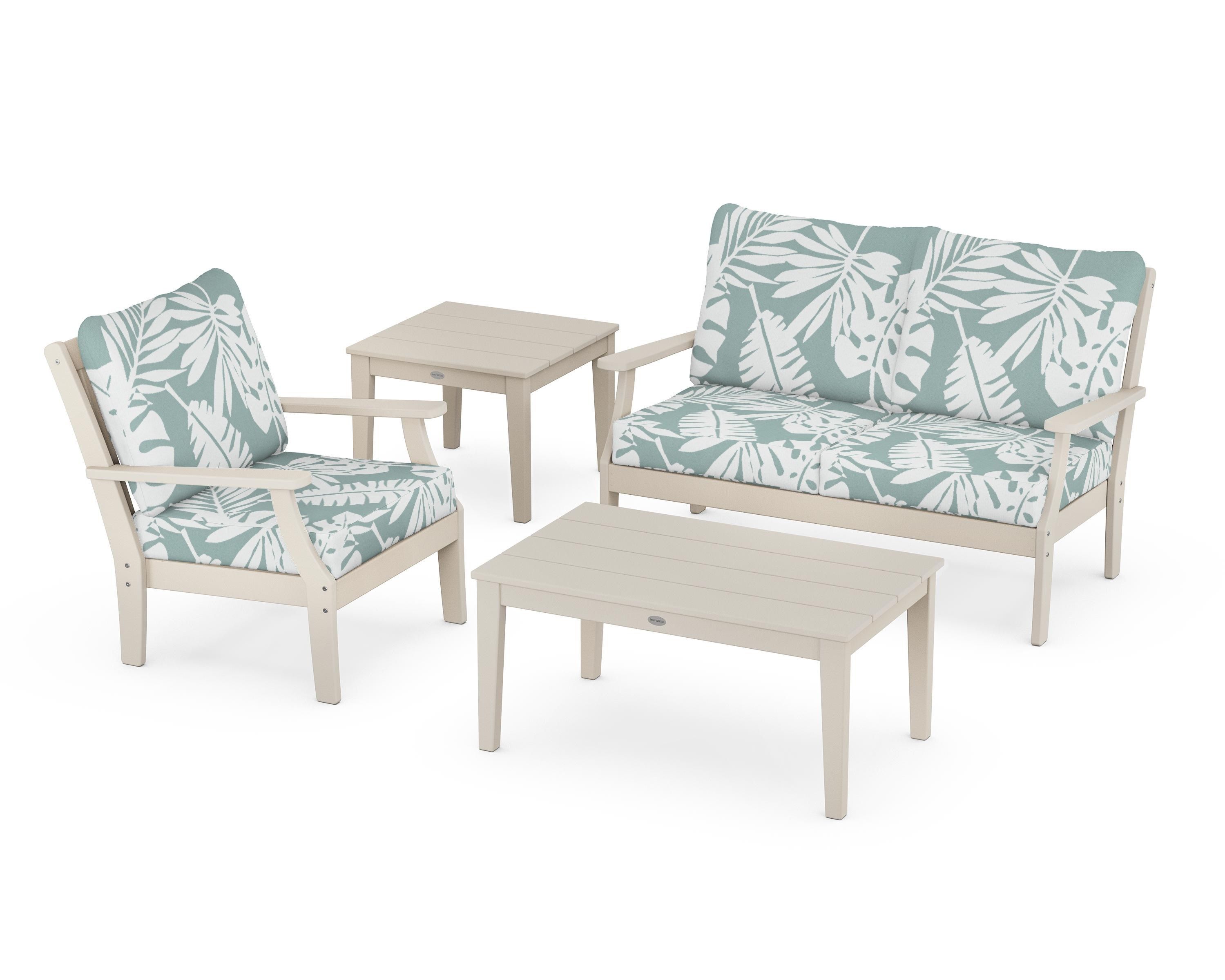 POLYWOOD Braxton 4-Piece Deep Seating Set in Sand / Leaf Glacier Spa