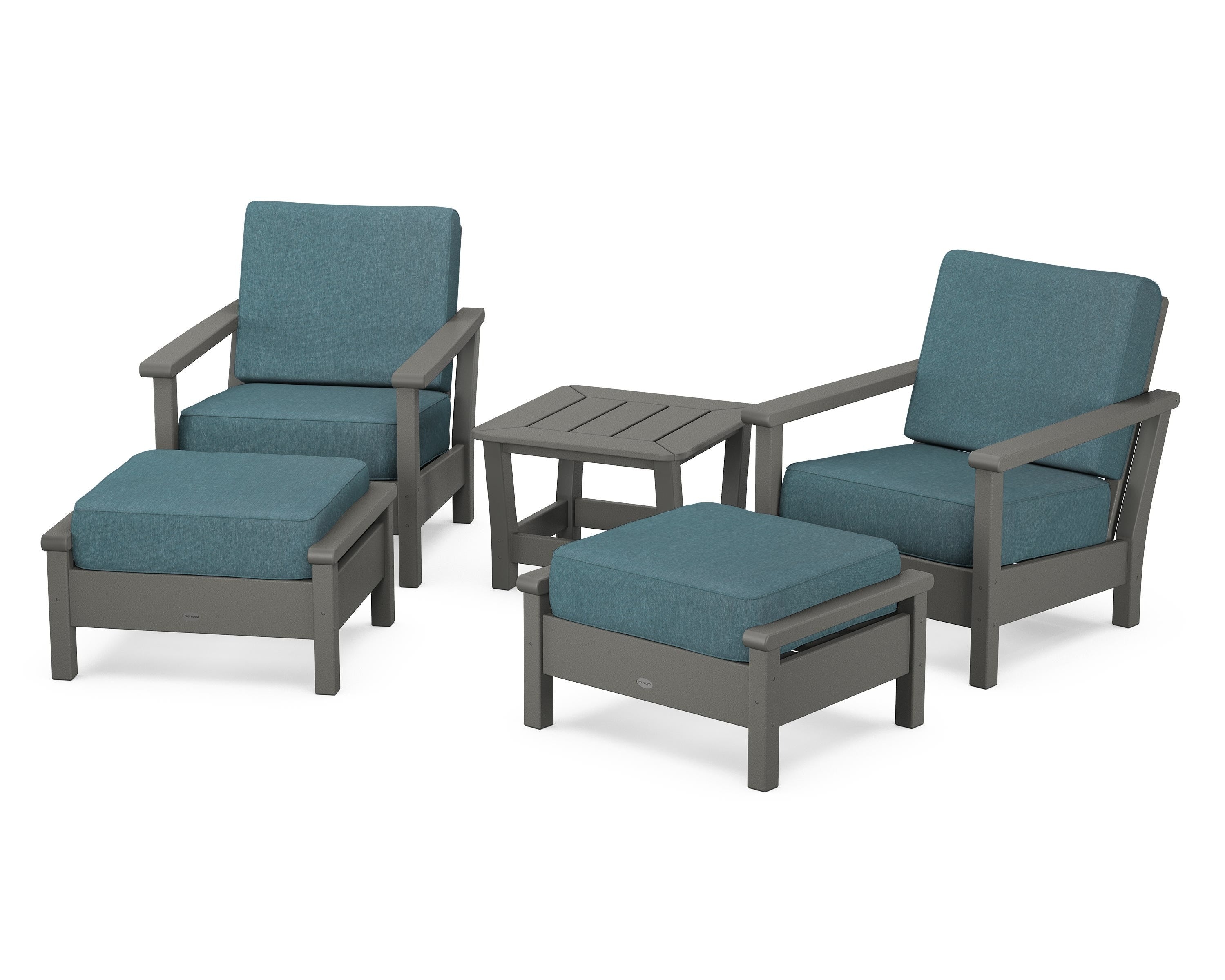 POLYWOOD Harbour 5-Piece Deep Seating Chair Set in Slate Grey / Ocean Teal