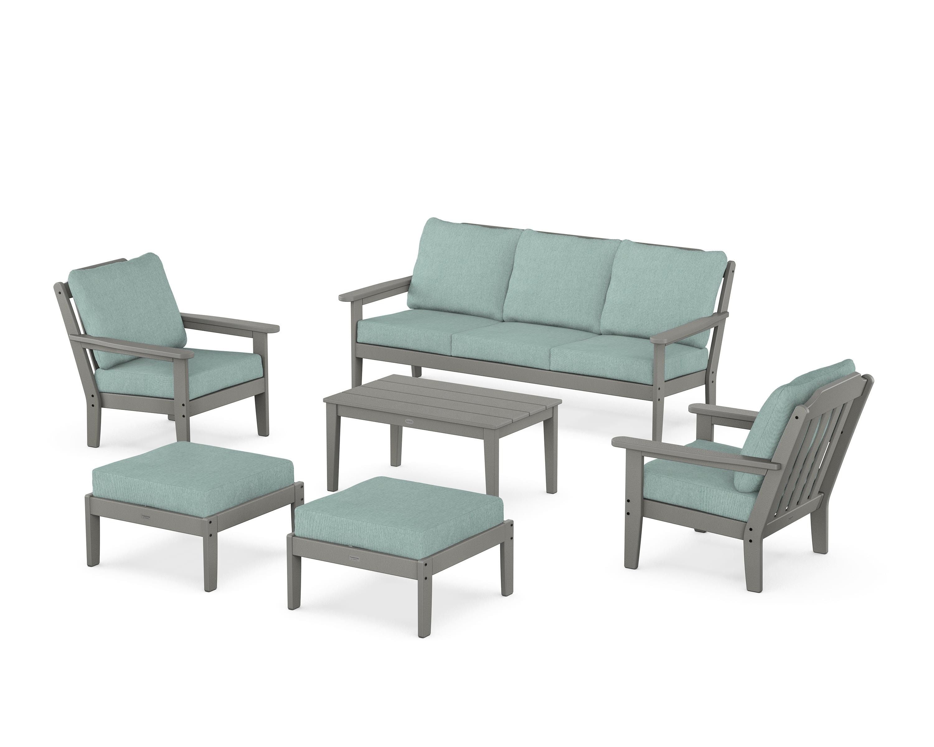 Country Living Cottage 6-Piece Lounge Sofa Set in Slate Grey / Glacier Spa