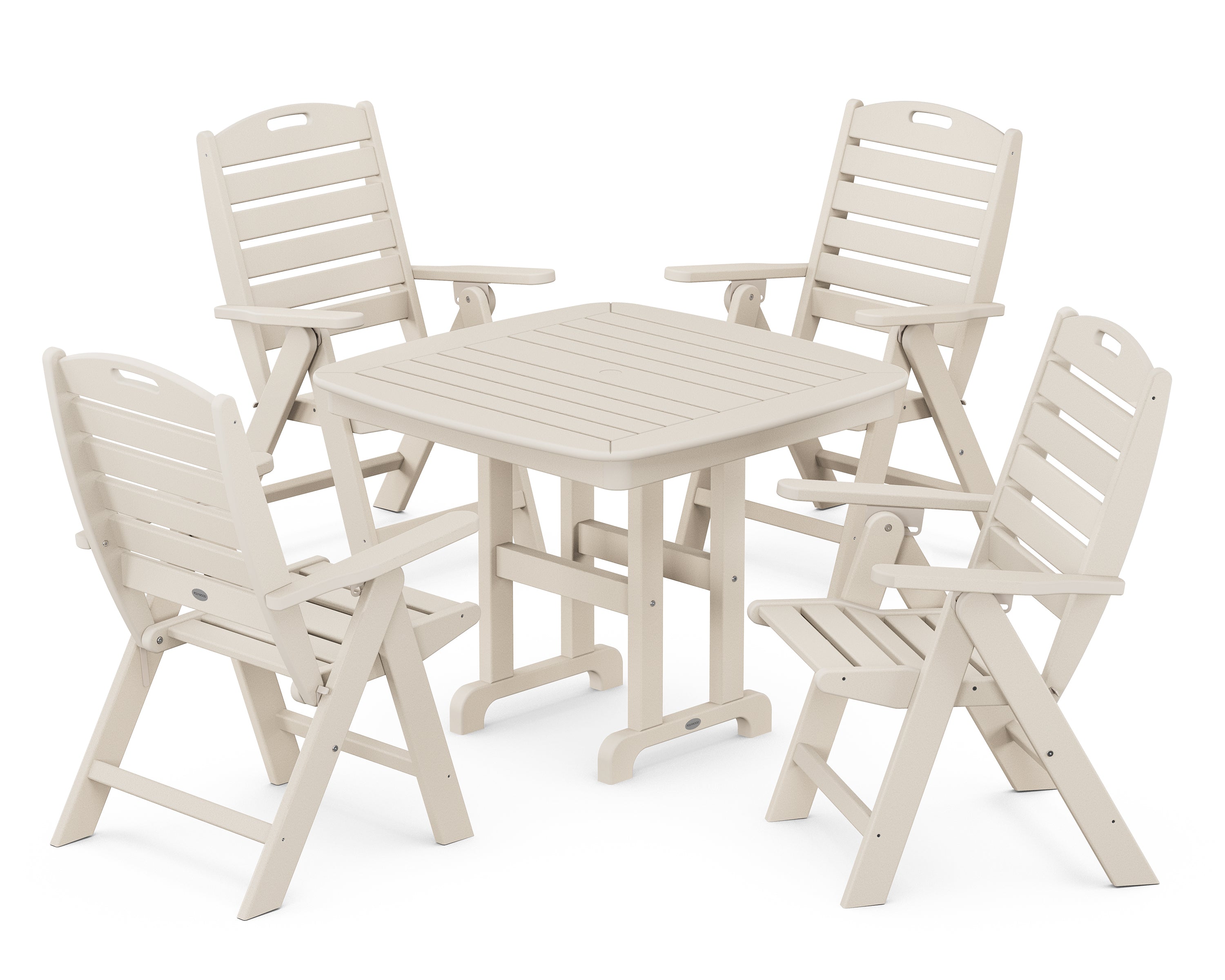 POLYWOOD® Nautical Folding Highback Chair 5-Piece Dining Set in Sand