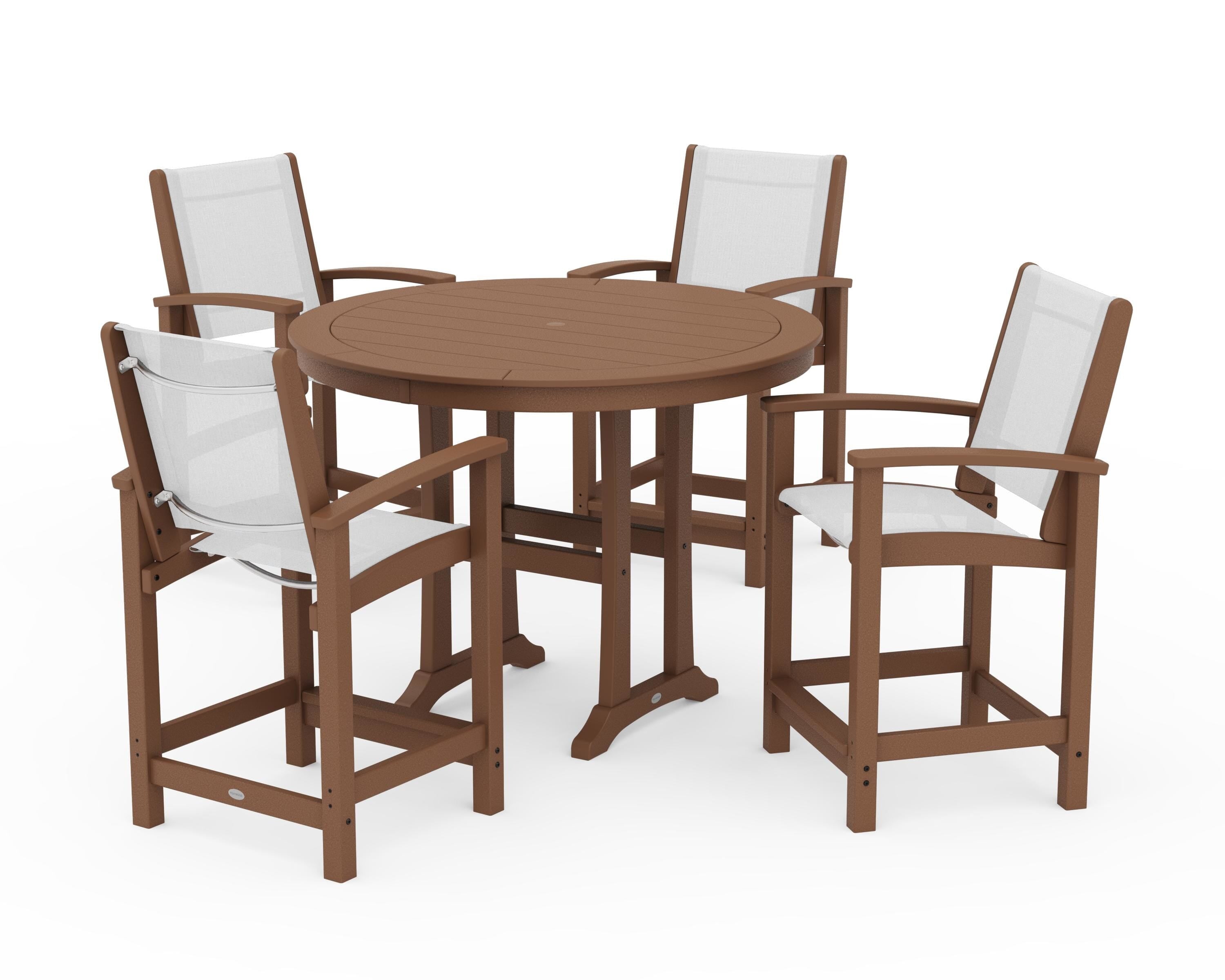 POLYWOOD Coastal 5-Piece Counter Set in Teak / White Sling