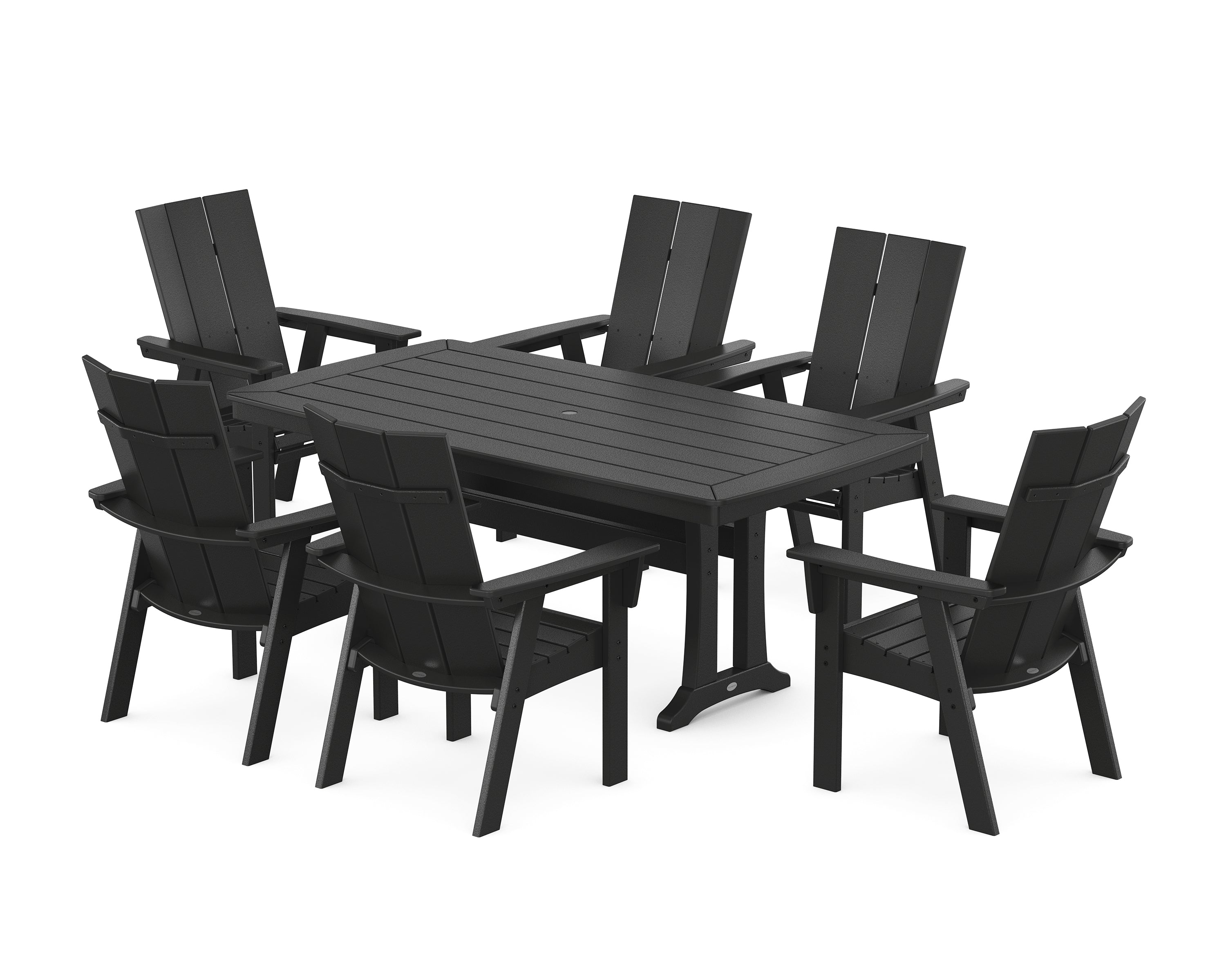 POLYWOOD Modern Curveback Adirondack 7-Piece Dining Set with Trestle Legs in Black