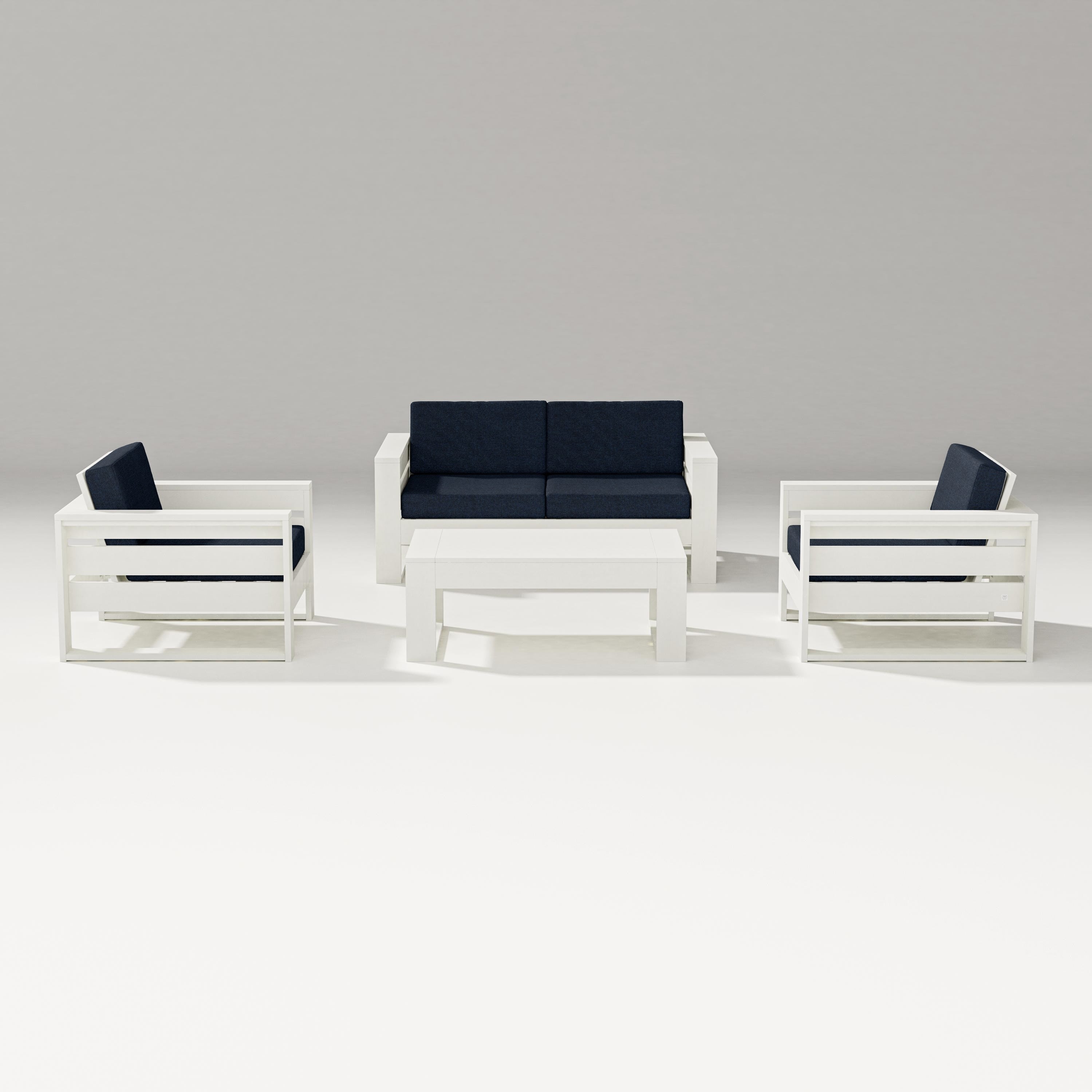 PW Designer Series Latitude 4-Piece Lounge Loveseat Set in Vintage White / Marine Indigo