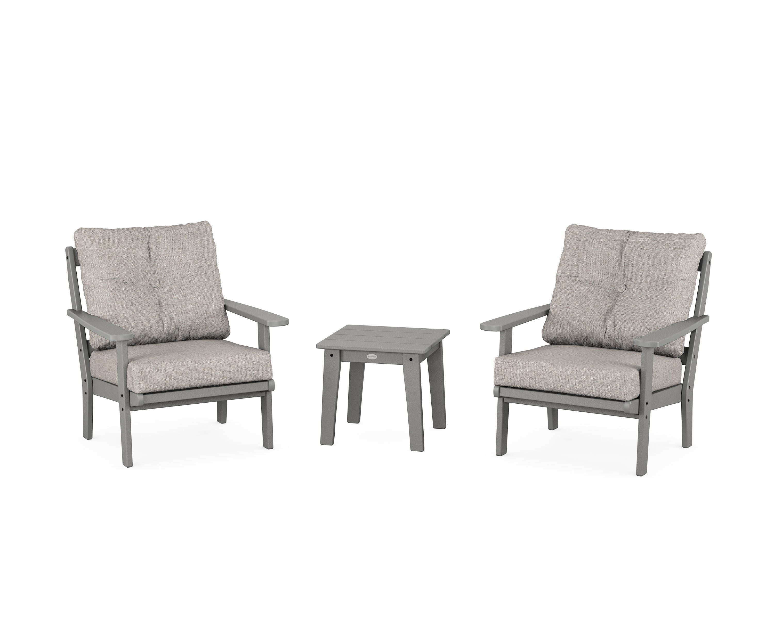 POLYWOOD Mission 3-Piece Deep Seating Set in Slate Grey / Weathered Tweed