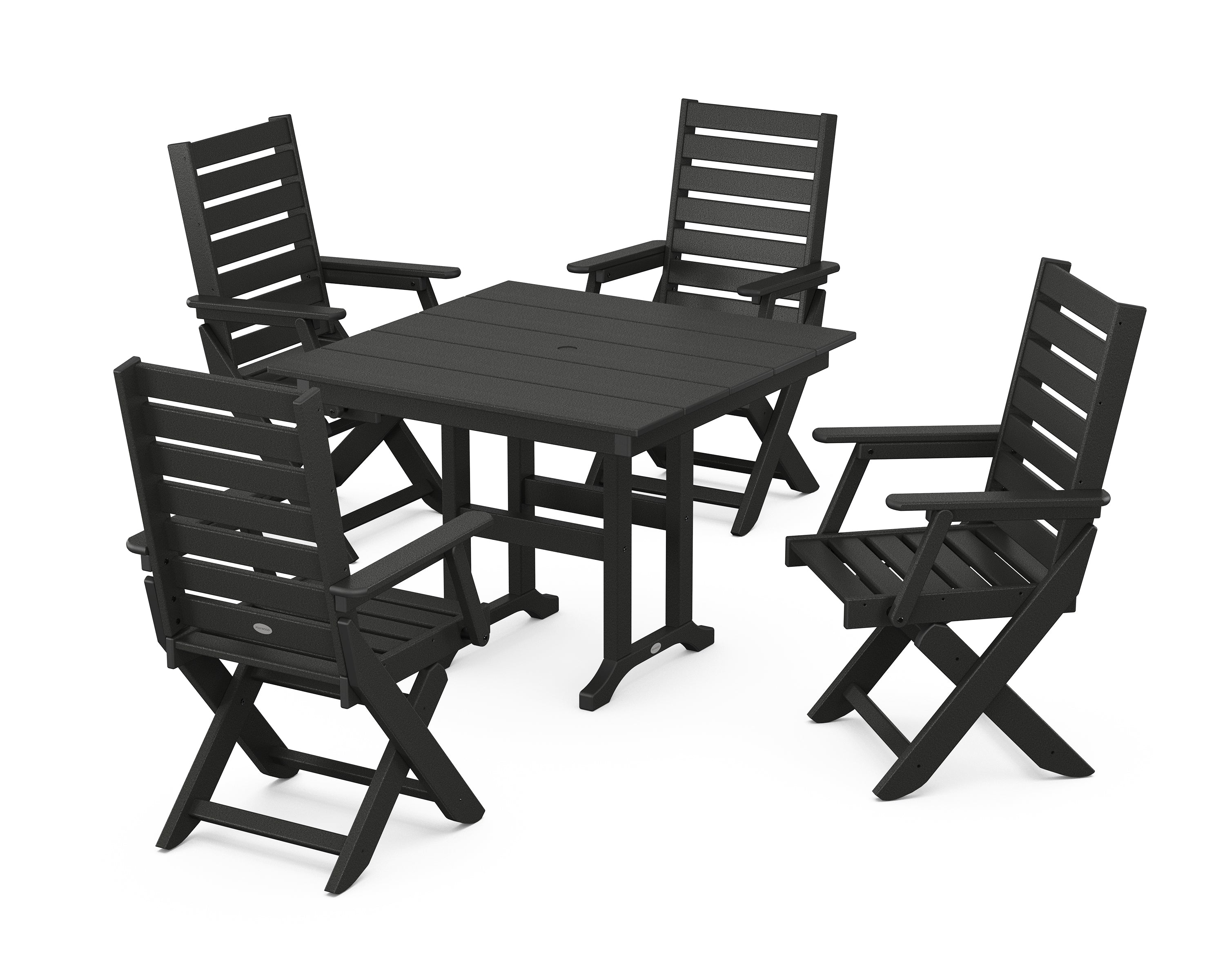 POLYWOOD® Captain Folding Chair 5-Piece Farmhouse Dining Set in Black