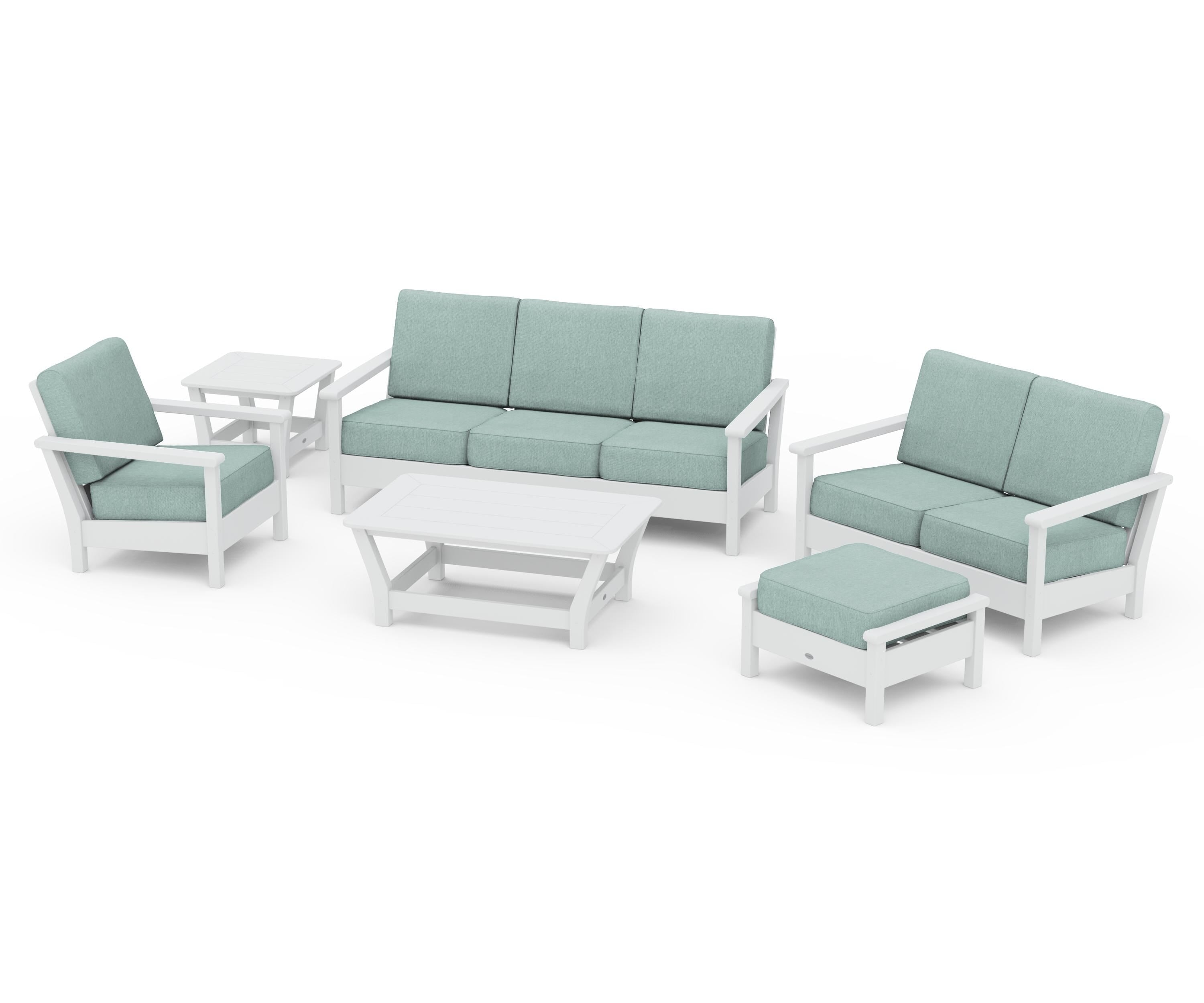 POLYWOOD Harbour 6-Piece Outdoor Living Set in White / Glacier Spa