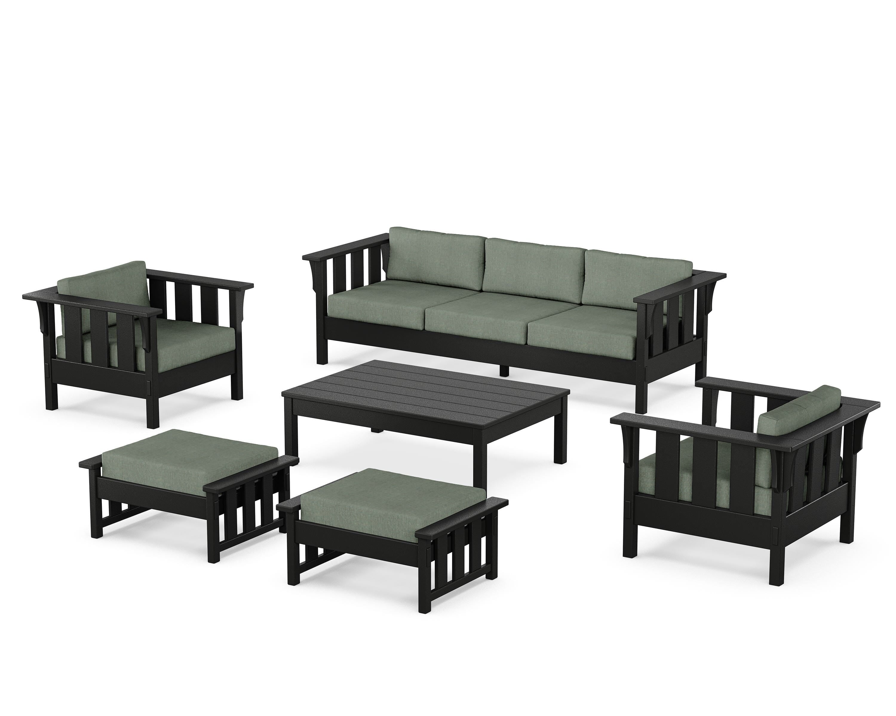 Martha Stewart by POLYWOOD Acadia 6-Piece Lounge Sofa Set in Black / Cast Sage