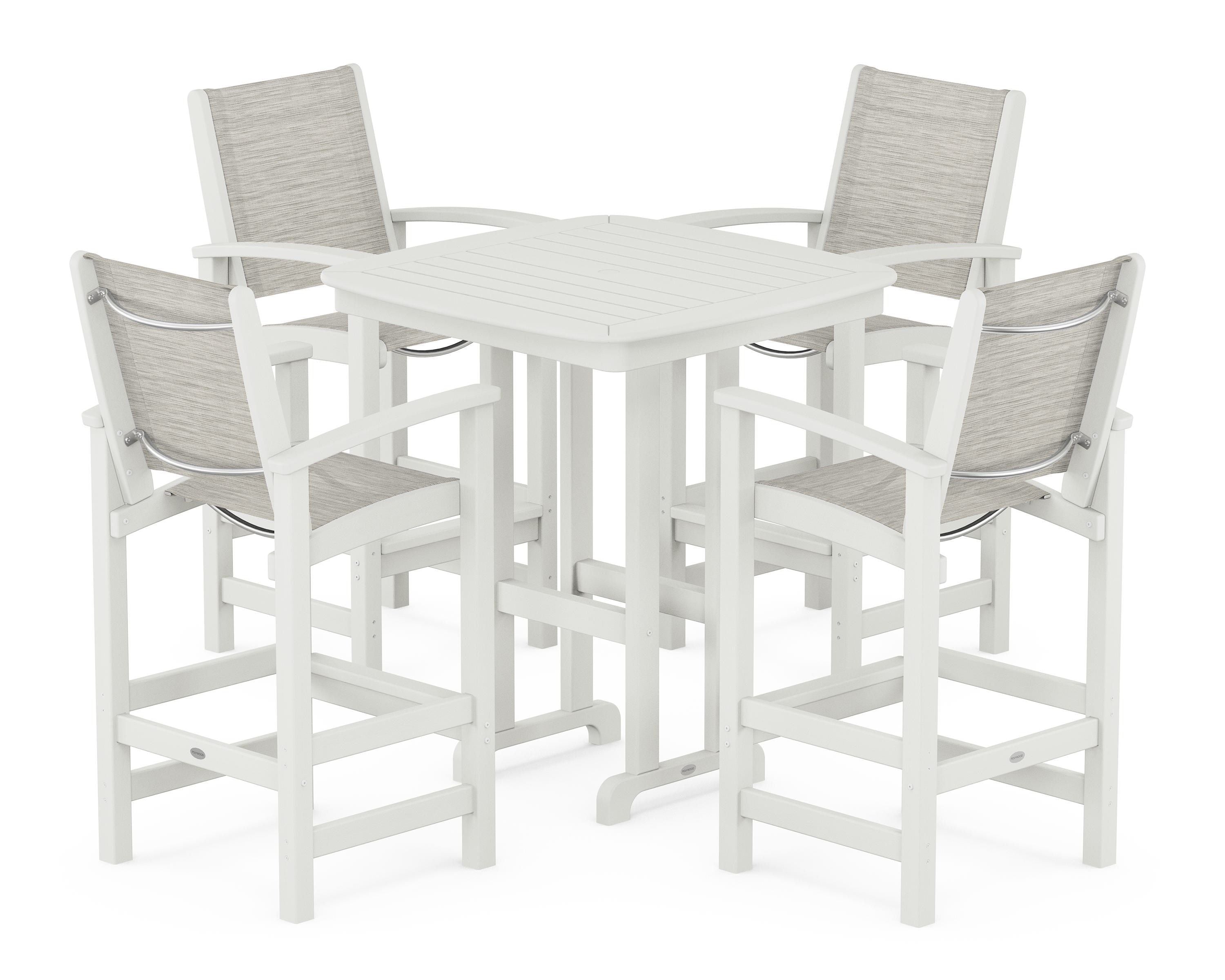 POLYWOOD Coastal 5-Piece Bar Set in Vintage White / Birch Sling