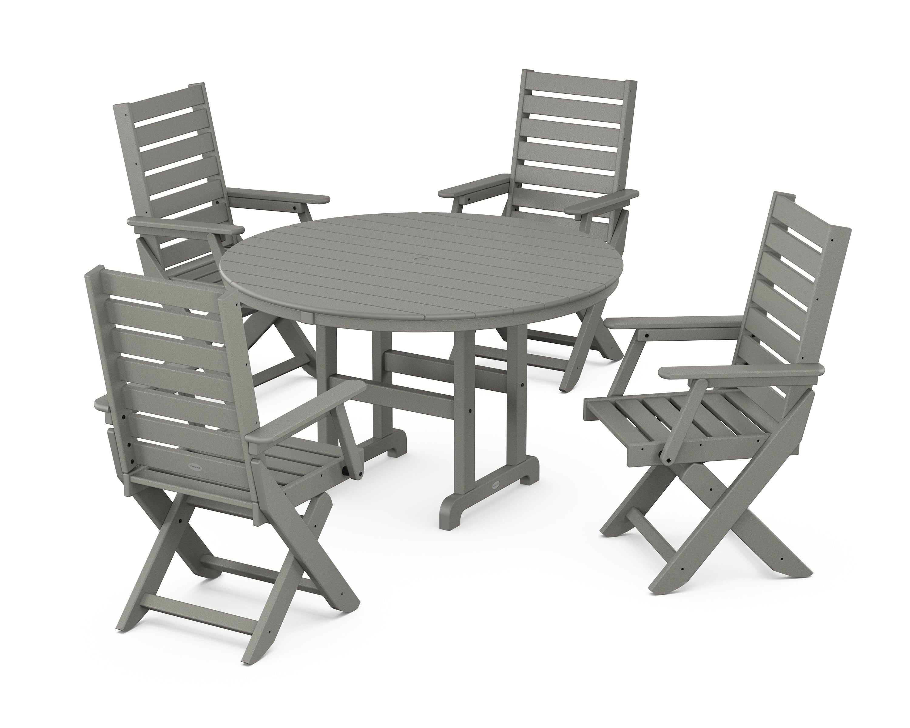 POLYWOOD® Captain Folding Chair 5-Piece Round Dining Set in Slate Grey
