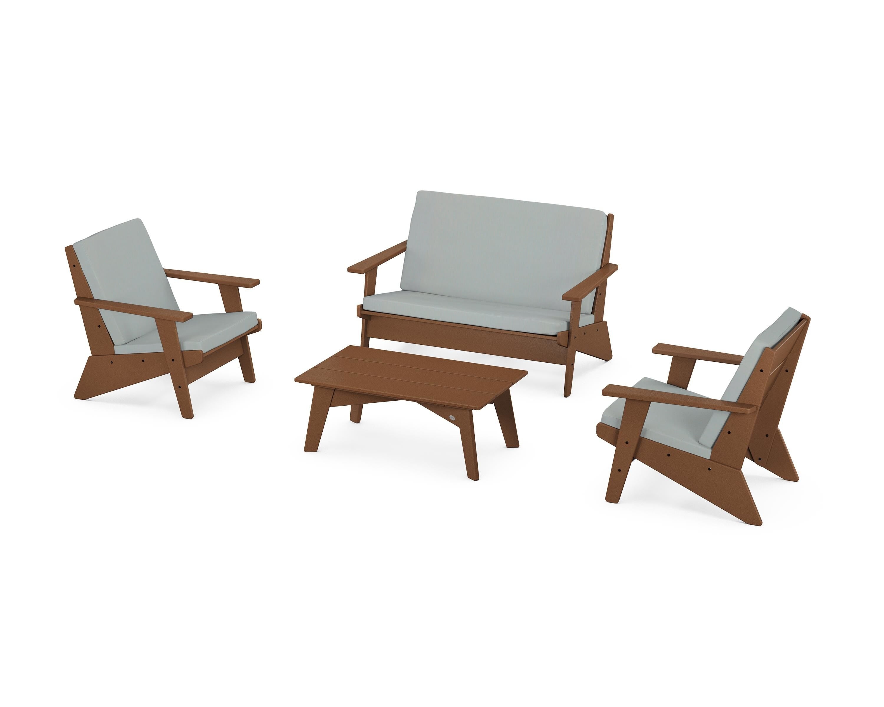 POLYWOOD Riviera Modern Lounge 4-Piece Set in Teak / Spa