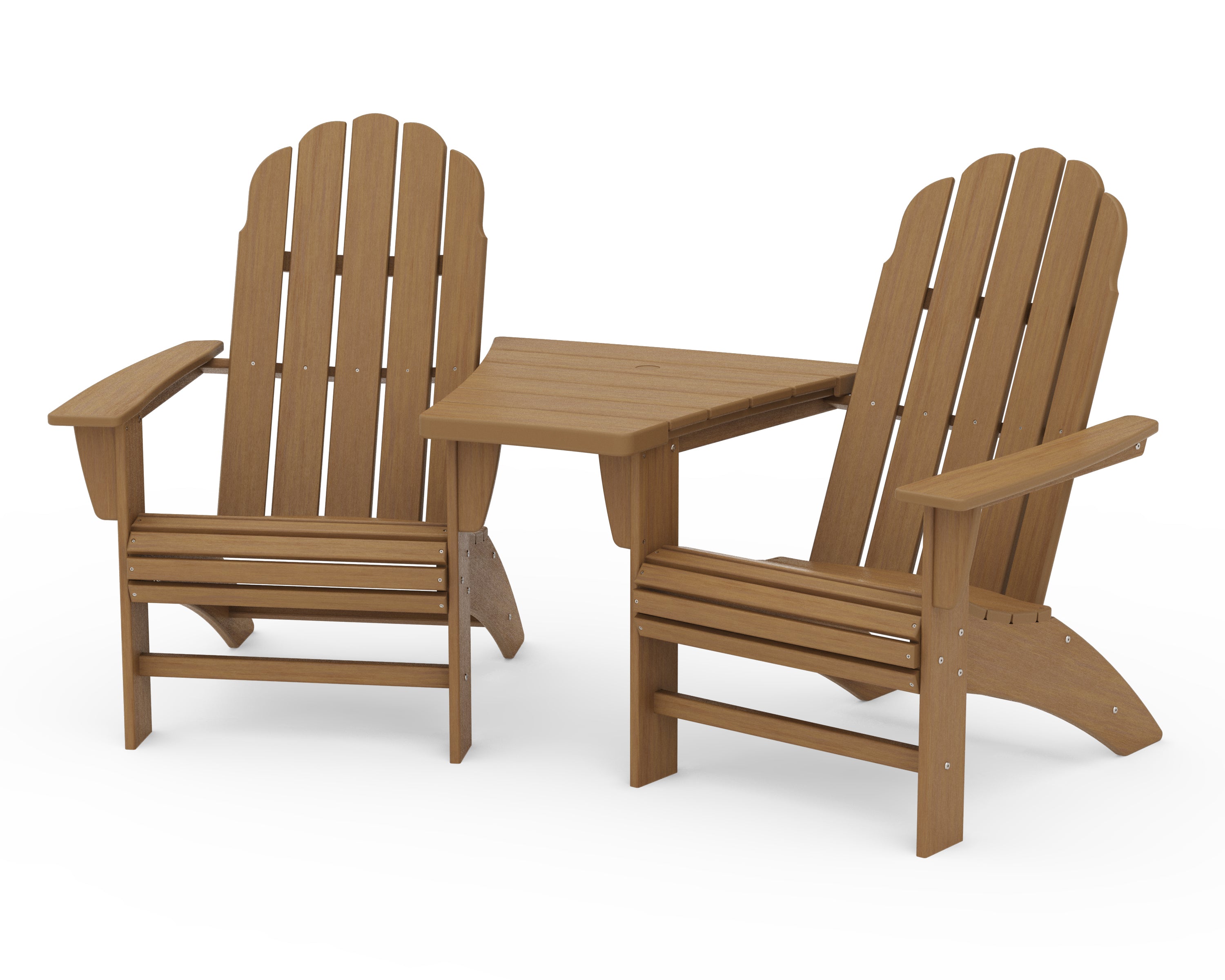 POLYWOOD Vineyard 3-Piece Curveback Adirondack Set with Angled Connecting Table in Natural