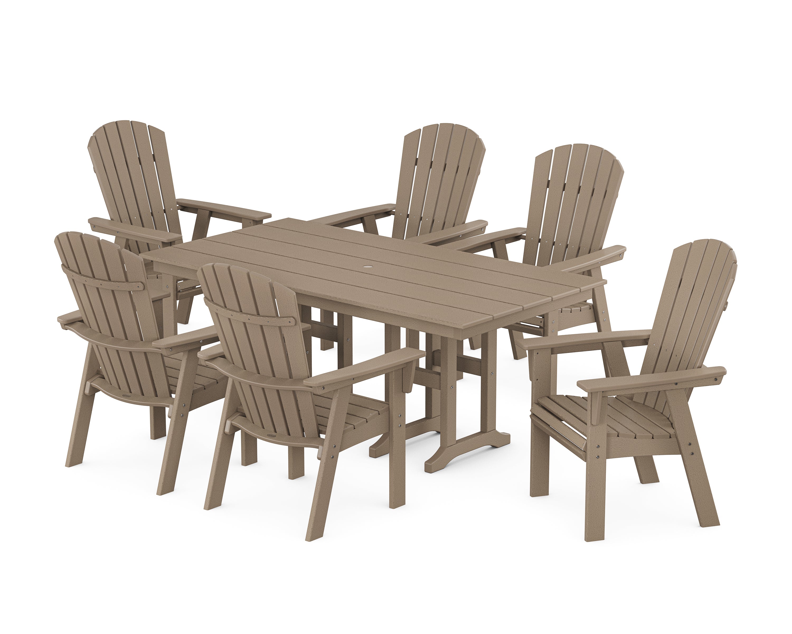 POLYWOOD Nautical Curveback Adirondack 7-Piece Farmhouse Dining Set in Vintage Sahara