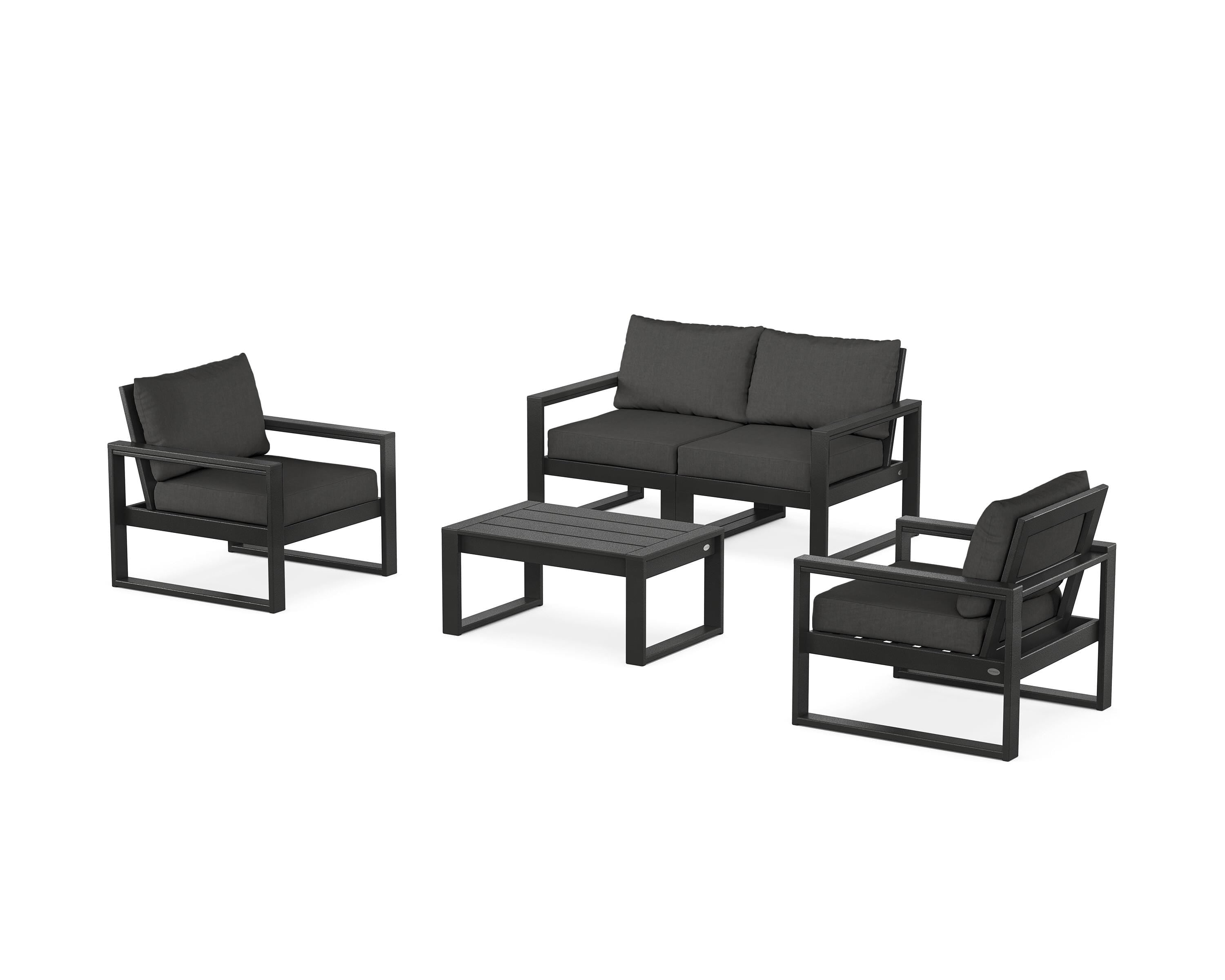 POLYWOOD EDGE Sectional 4-Piece Deep Seating Set with Loveseat in Black / Spectrum Carbon