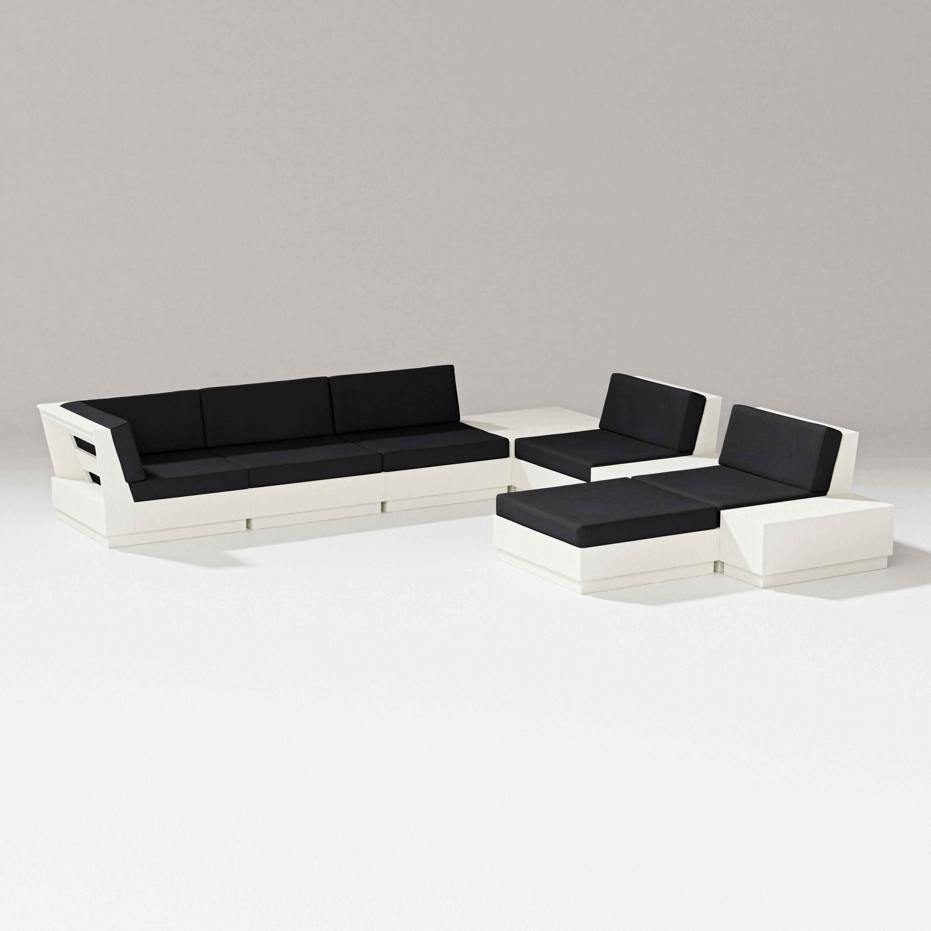 PW Designer Series Elevate 9-Piece Conversation Sectional in Vintage White / Midnight Linen
