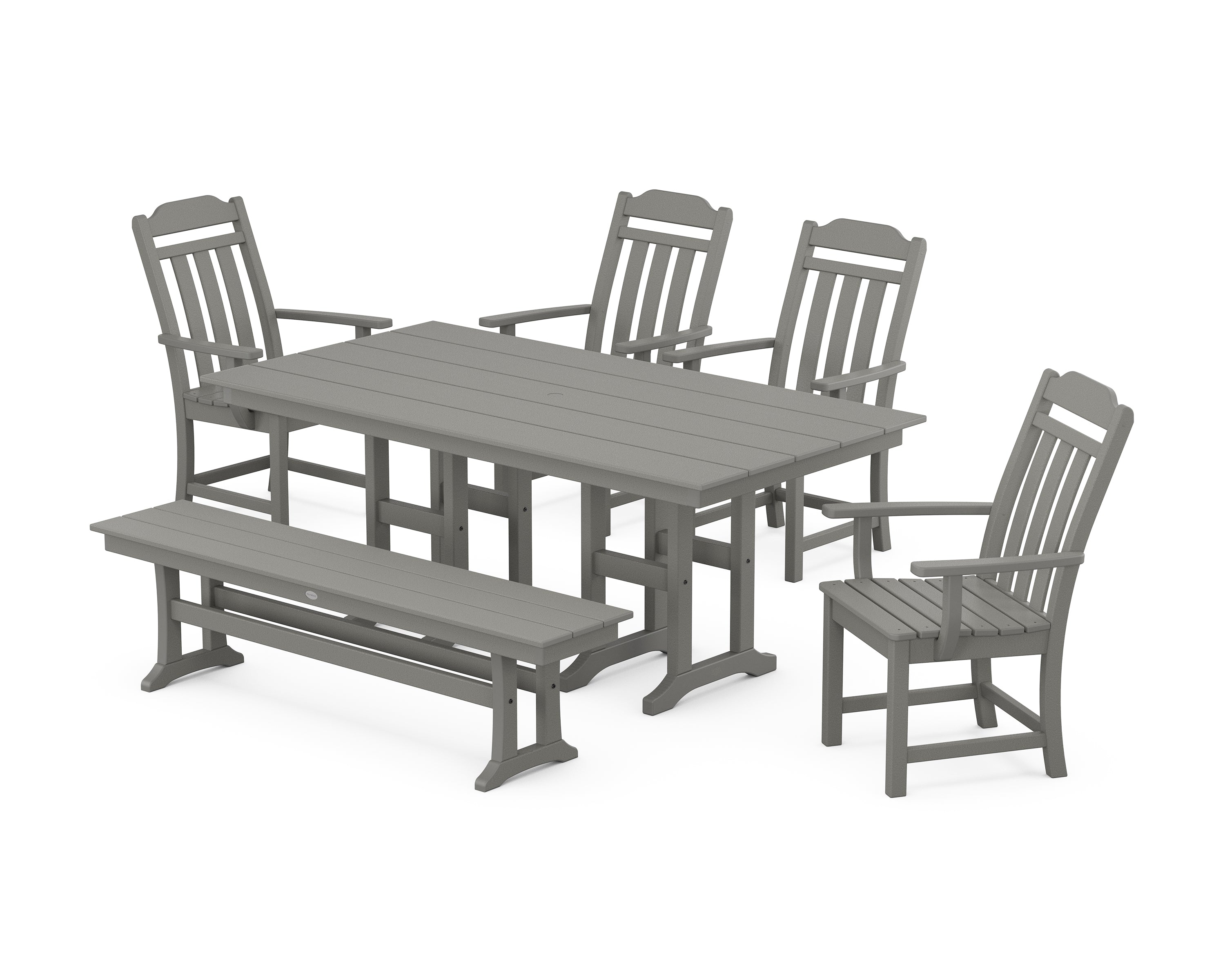 Polywood Country Living 6-Piece Farmhouse Dining Set with Bench in Slate Grey