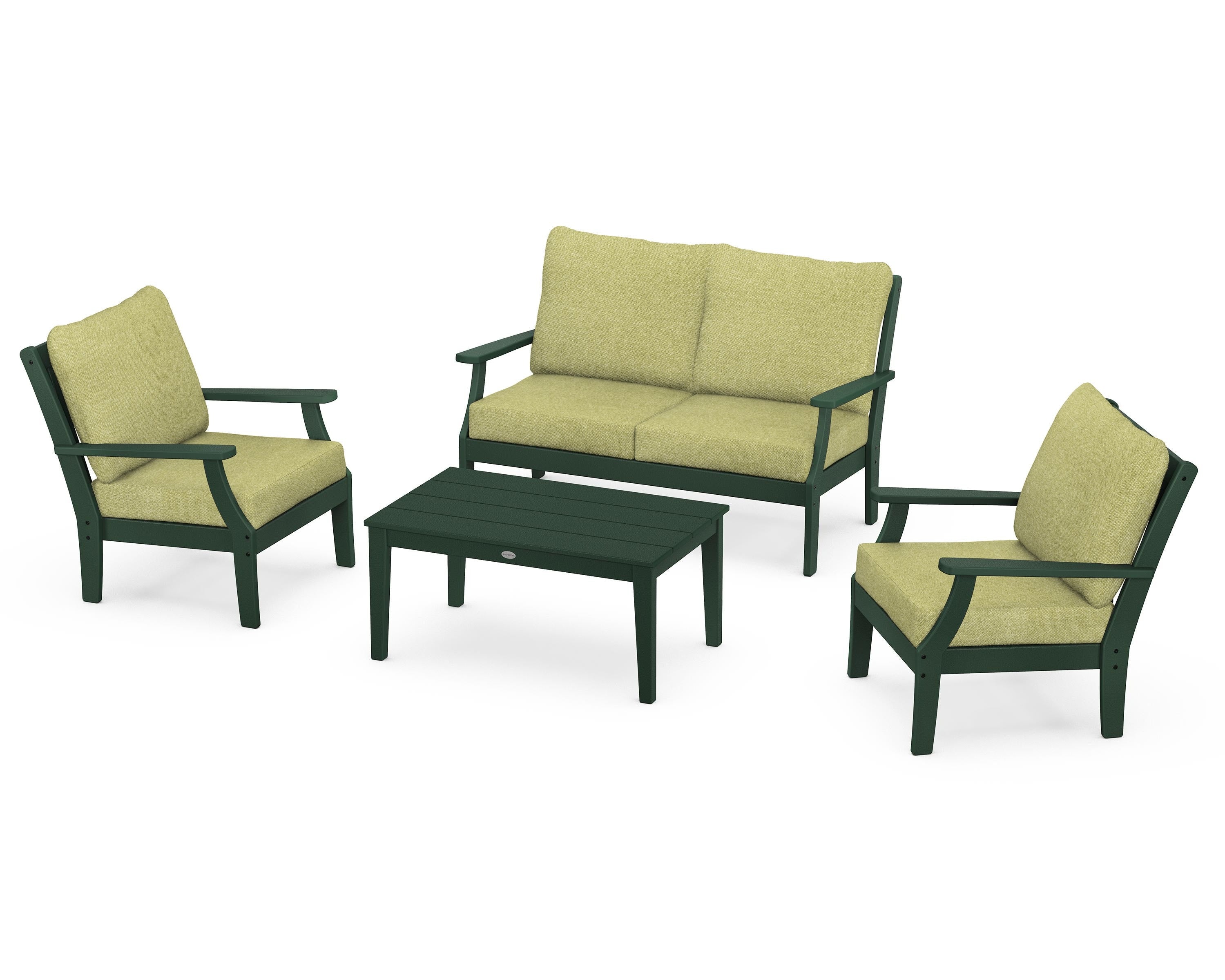 POLYWOOD Braxton 4-Piece Deep Seating Chair Set in Green / Chartreuse Boucle