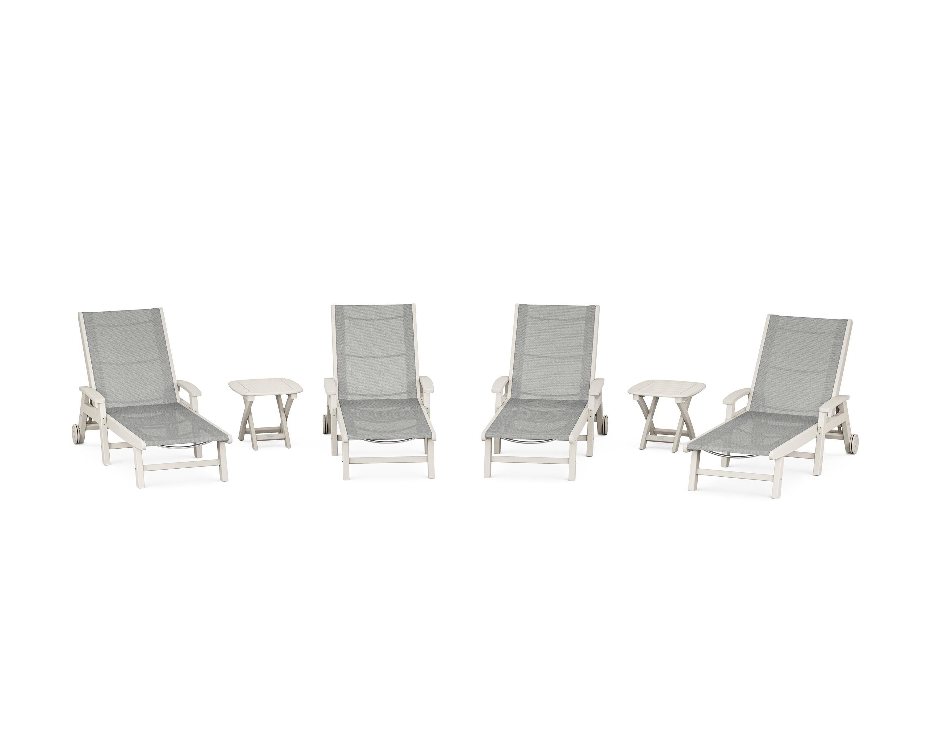 POLYWOOD Coastal Chaise 6-Piece Set with Wheels in Sand / Metallic Sling