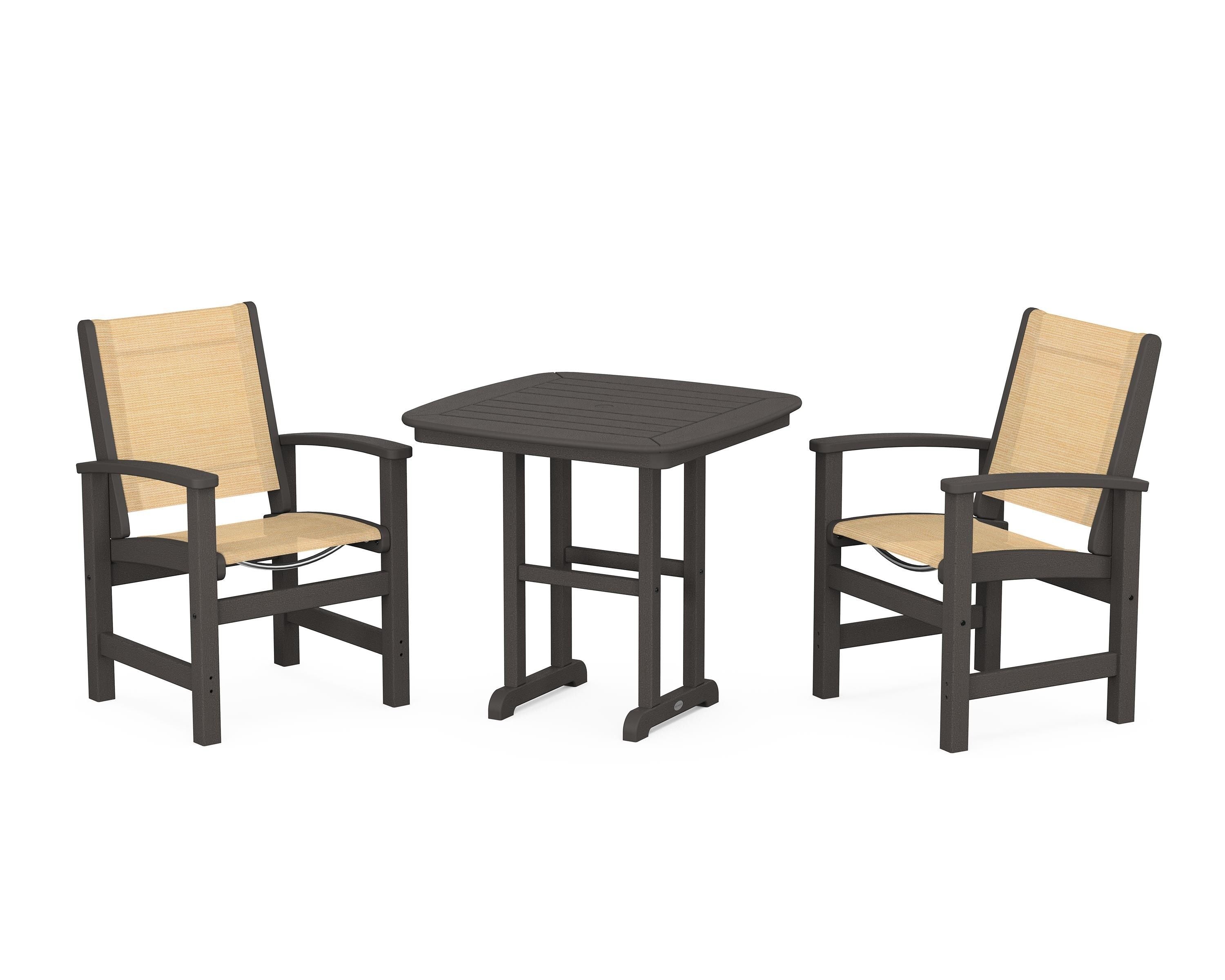 POLYWOOD Coastal 3-Piece Dining Set in Vintage Coffee / Dupioni Apricot Sling
