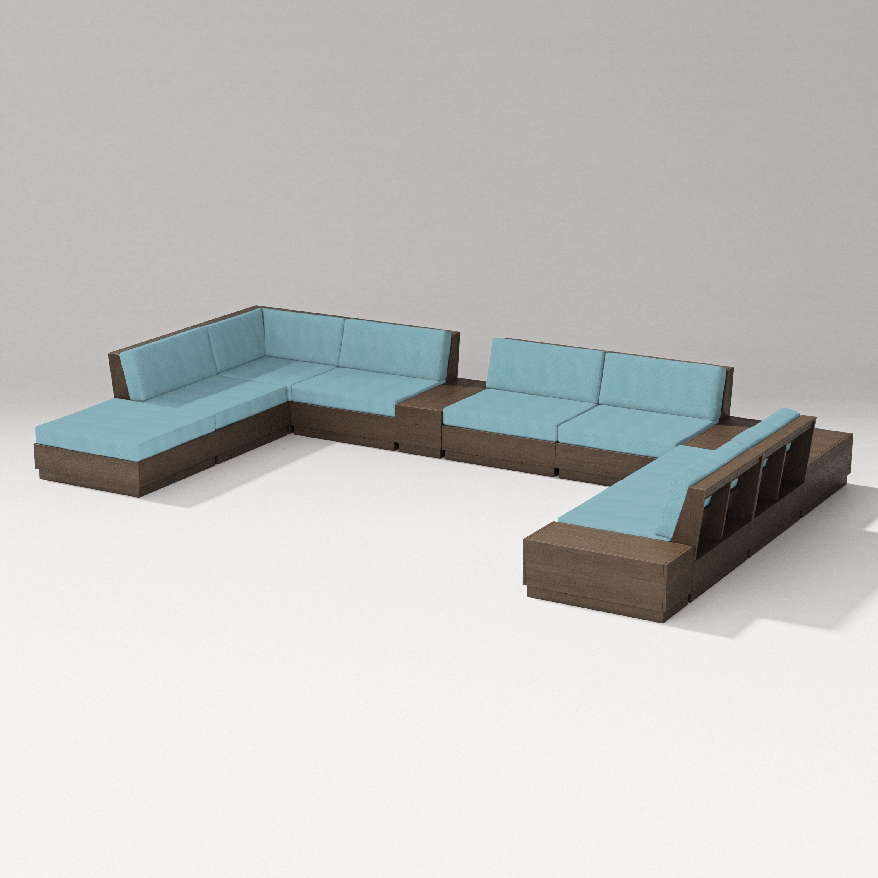 PW Designer Series Elevate 11-Piece Conversation Sectional Set in Kona / Lattice Sky Blue
