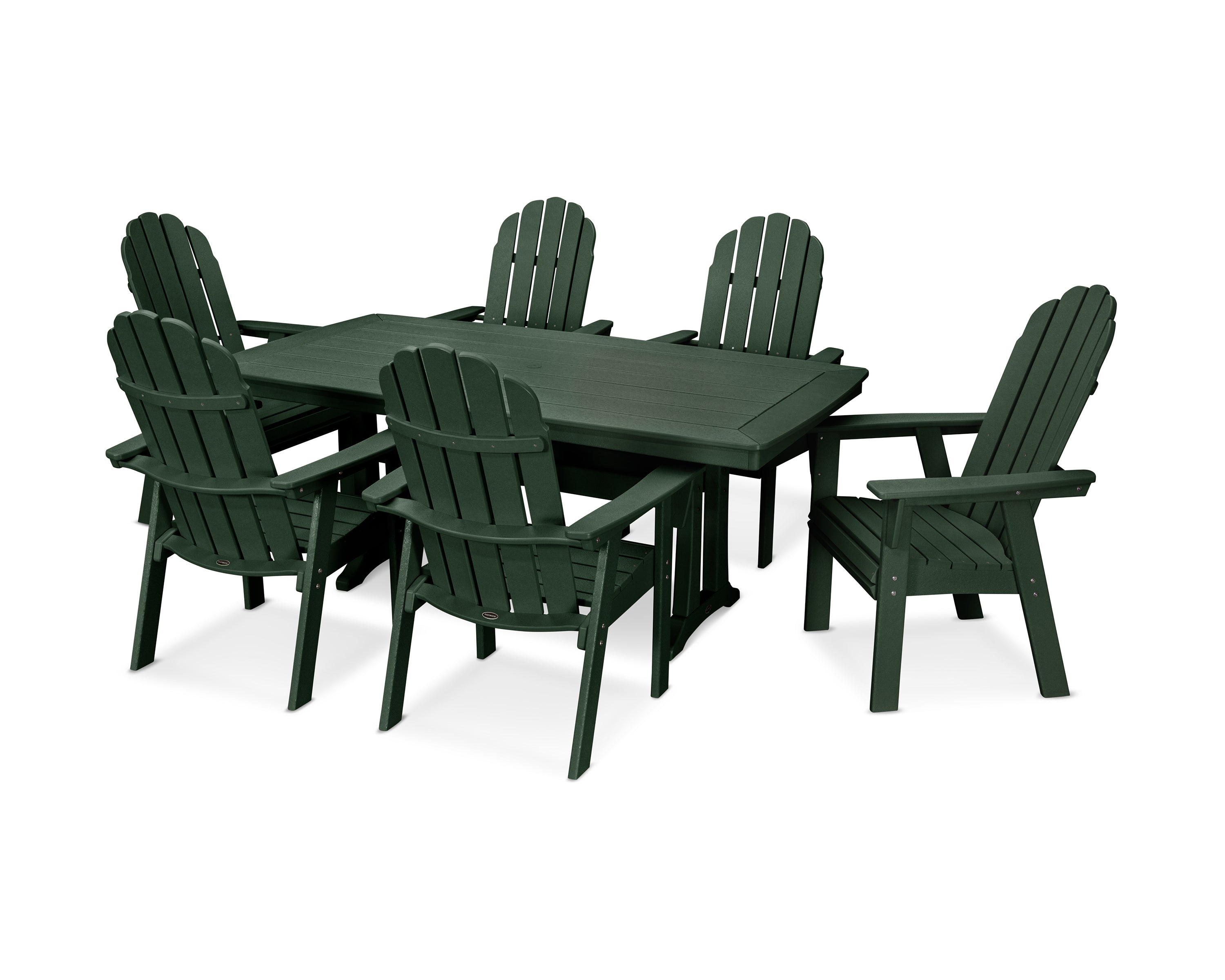 POLYWOOD® Vineyard Curveback Adirondack 7-Piece Dining Set with Trestle Legs in Green
