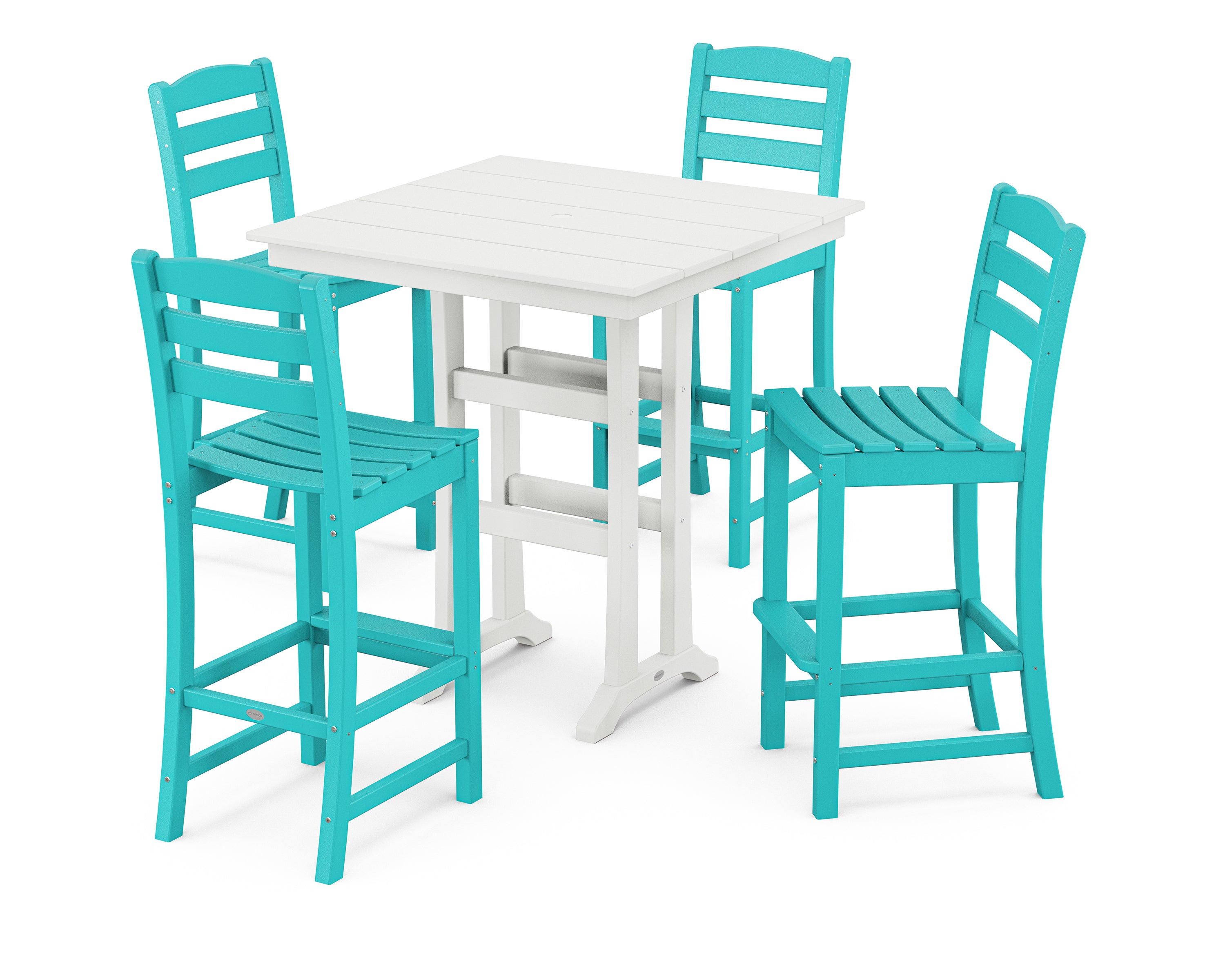 POLYWOOD La Casa Café 5-Piece Farmhouse Trestle Bar Set in Aruba / White