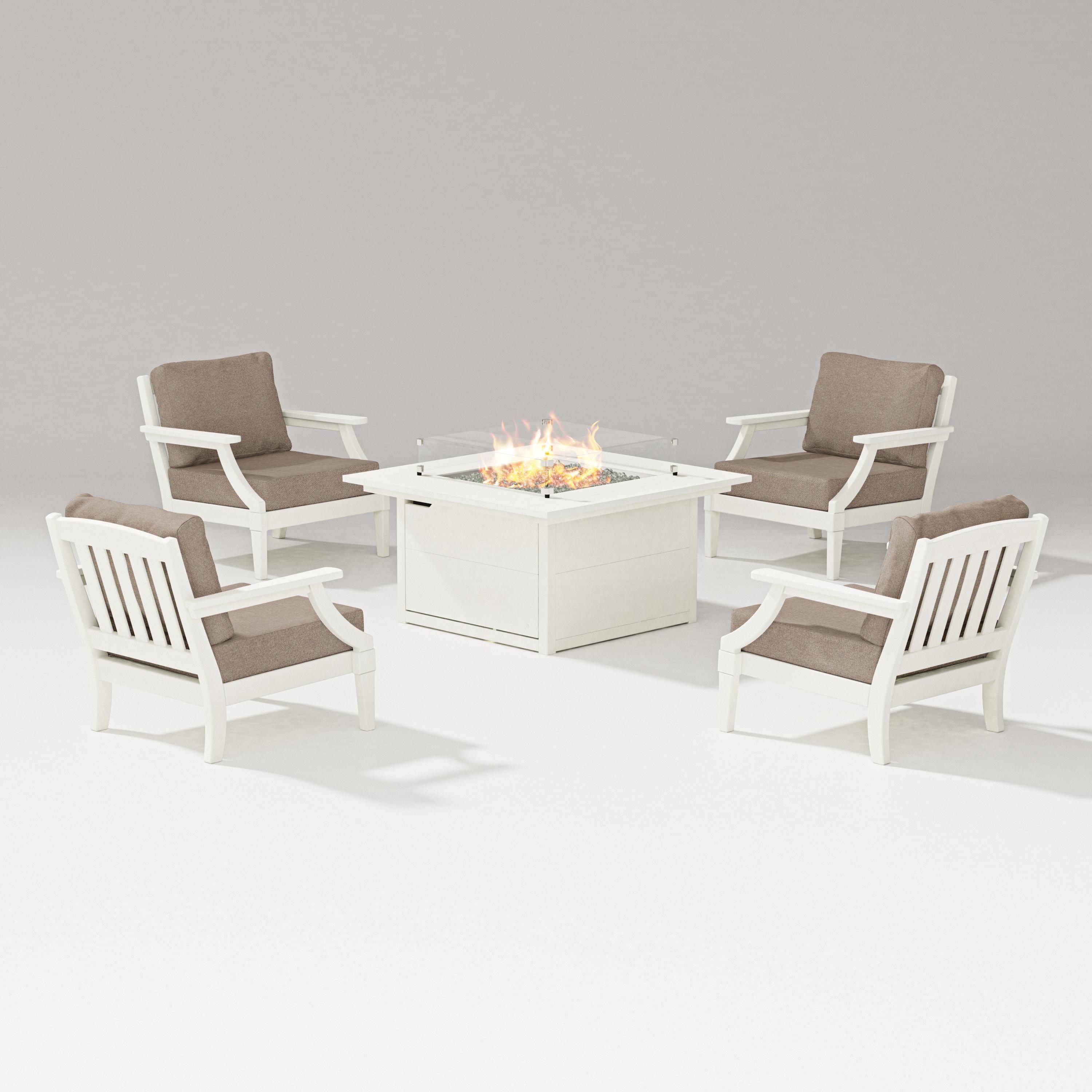 PW Designer Series Estate 5-Piece Lounge Fire Table Set in Vintage White / Spiced Burlap