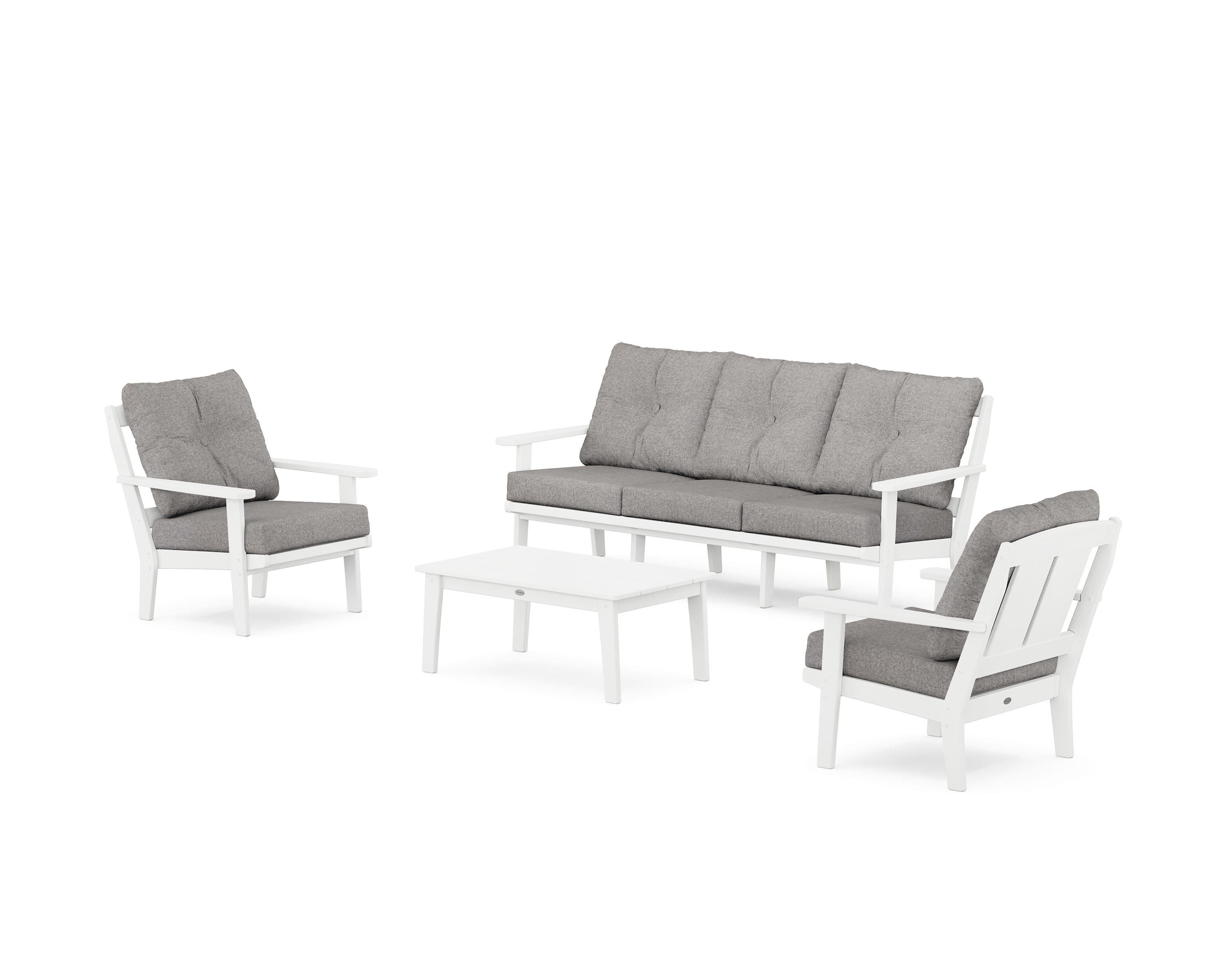 POLYWOOD Mission 4-Piece Deep Seating Set with Sofa in White / Grey Mist