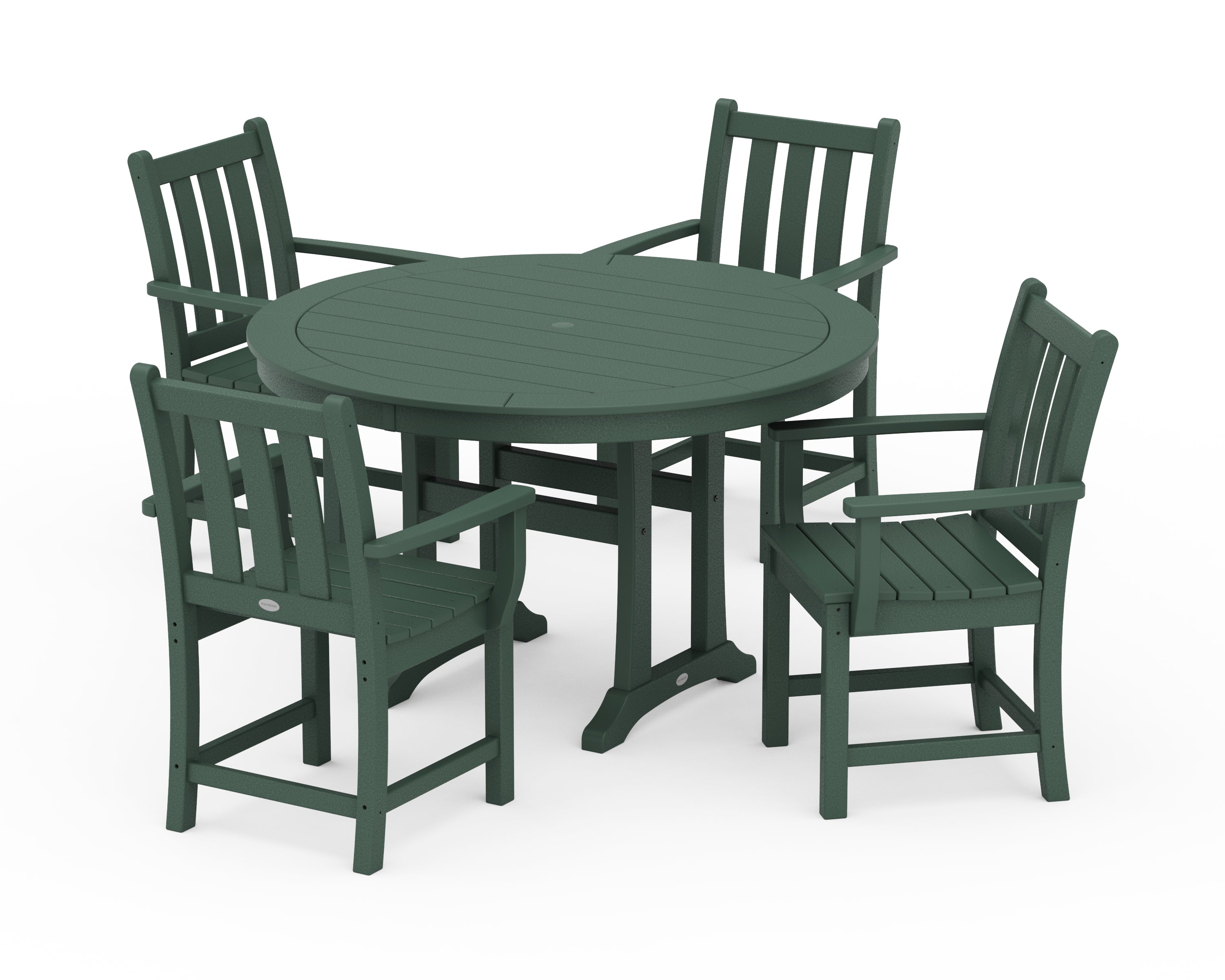 POLYWOOD Traditional Garden 5-Piece Round Dining Set with Trestle Legs in Green