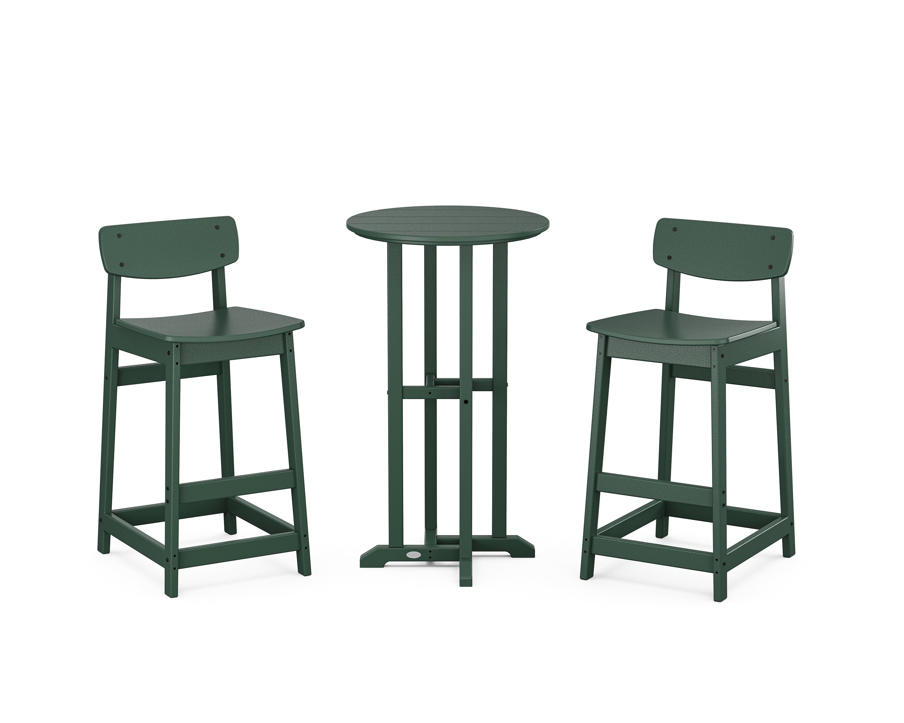 POLYWOOD Modern Studio Urban Lowback Bar Chair 3-Piece Bistro Set in Green