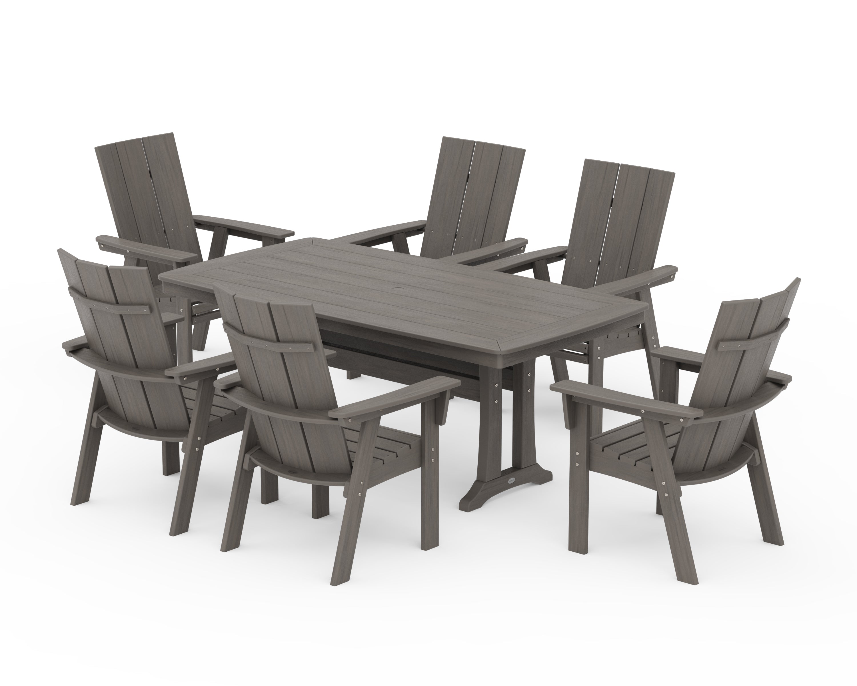 POLYWOOD Modern Curveback Adirondack 7-Piece Dining Set with Trestle Legs in Driftwood