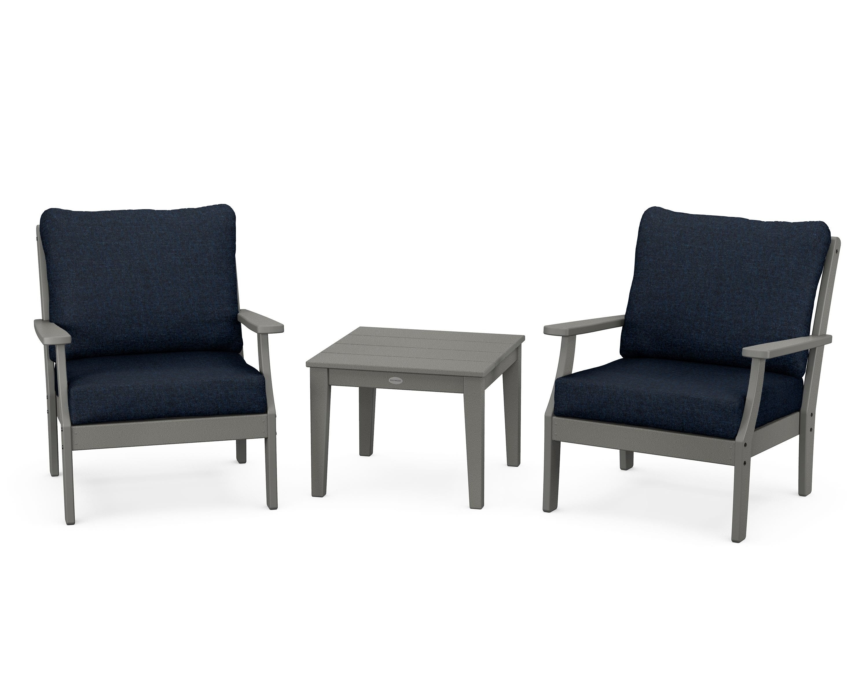 POLYWOOD Braxton 3-Piece Deep Seating Set in Slate Grey / Marine Indigo