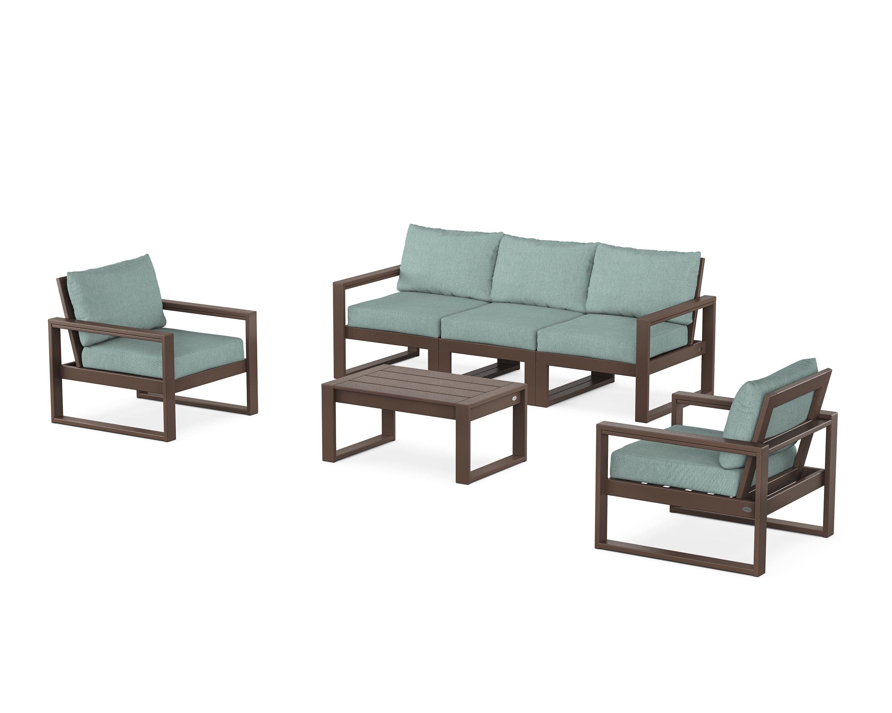 POLYWOOD EDGE Sectional 4-Piece Deep Seating Set with Sofa in Mahogany / Glacier Spa