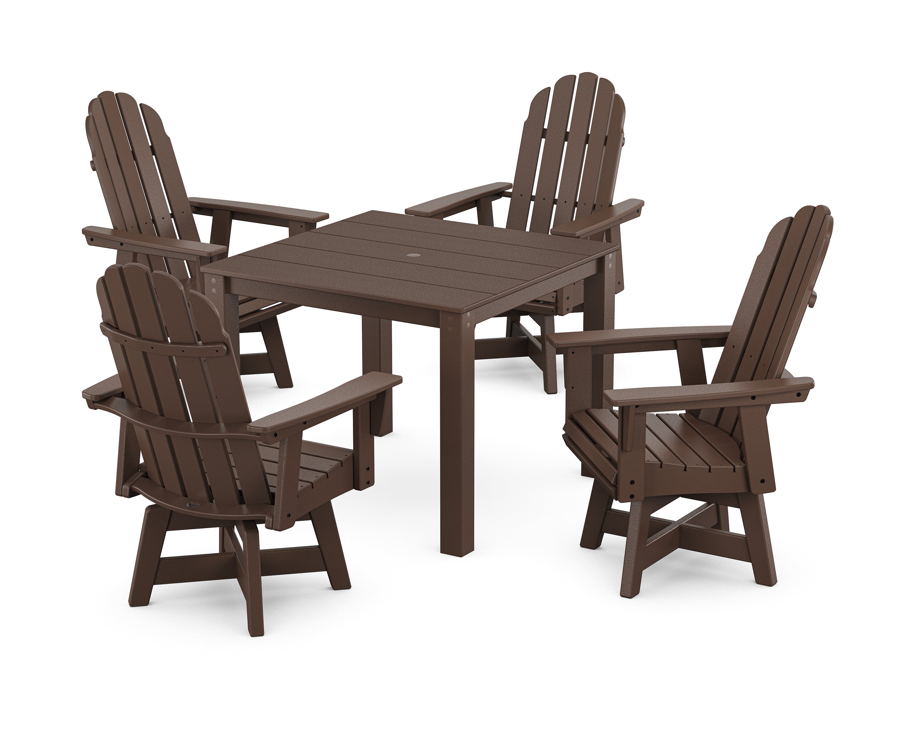 POLYWOOD® Vineyard Curveback Adirondack 5-Piece Parsons Swivel Dining Set in Mahogany